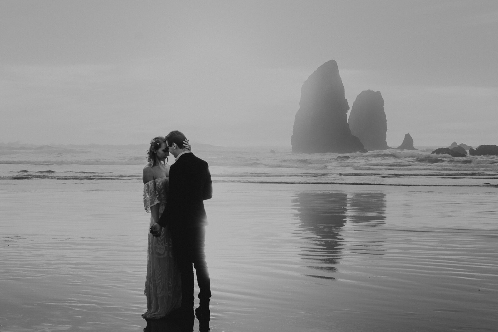 Bride and Groom during their first dance on Cannon Beach along the Oregon Coast.