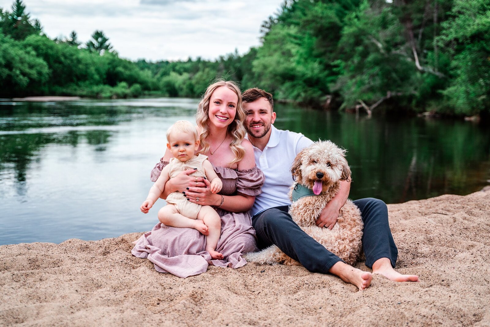 Family in woods