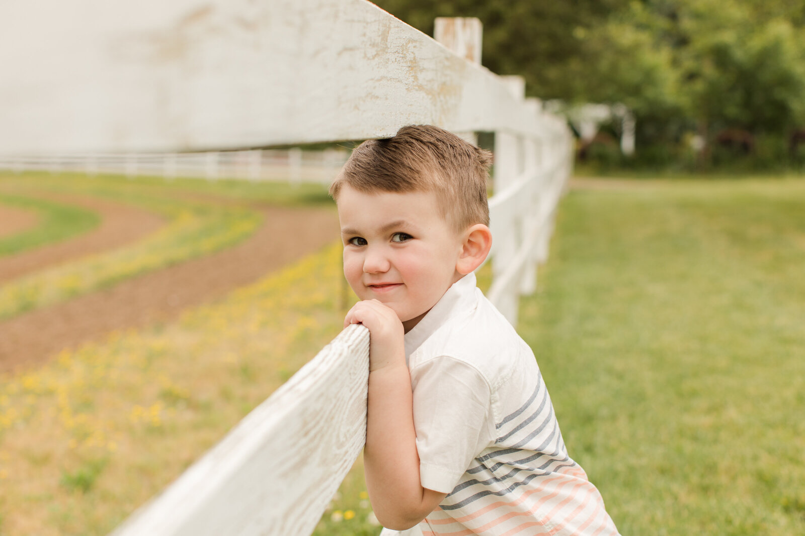 little boy looking through fence at Dewberry Farm