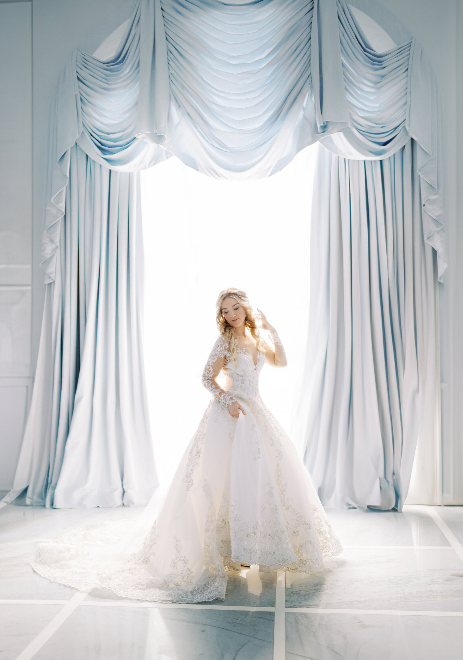Nemacolin-Luxury-Wedding-Planner-French-Blue-Palette-Novalee-Events-Co-Romantic-Wedding-Gown-Blue-Room-1