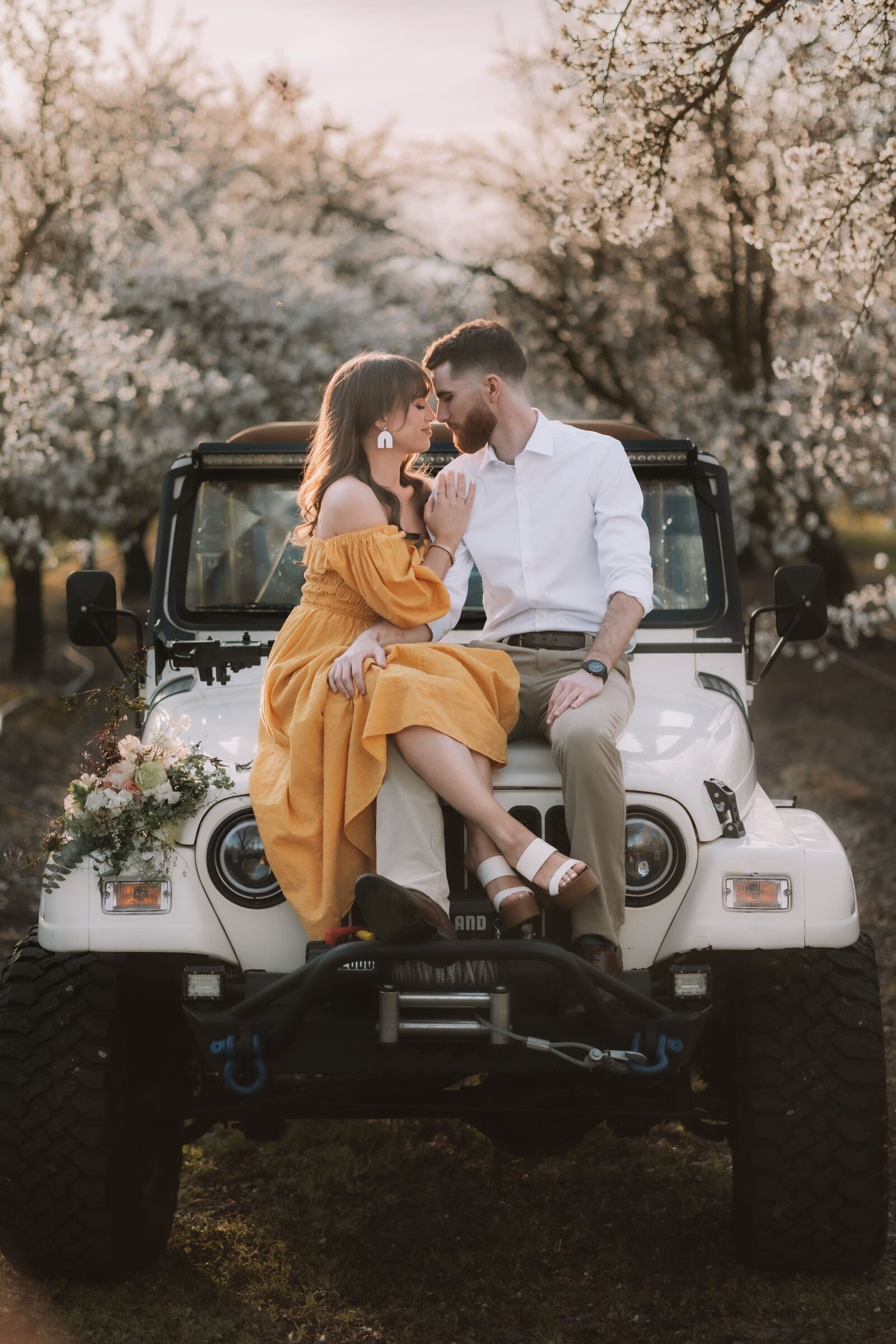 Almond blossom engagement session sacramento