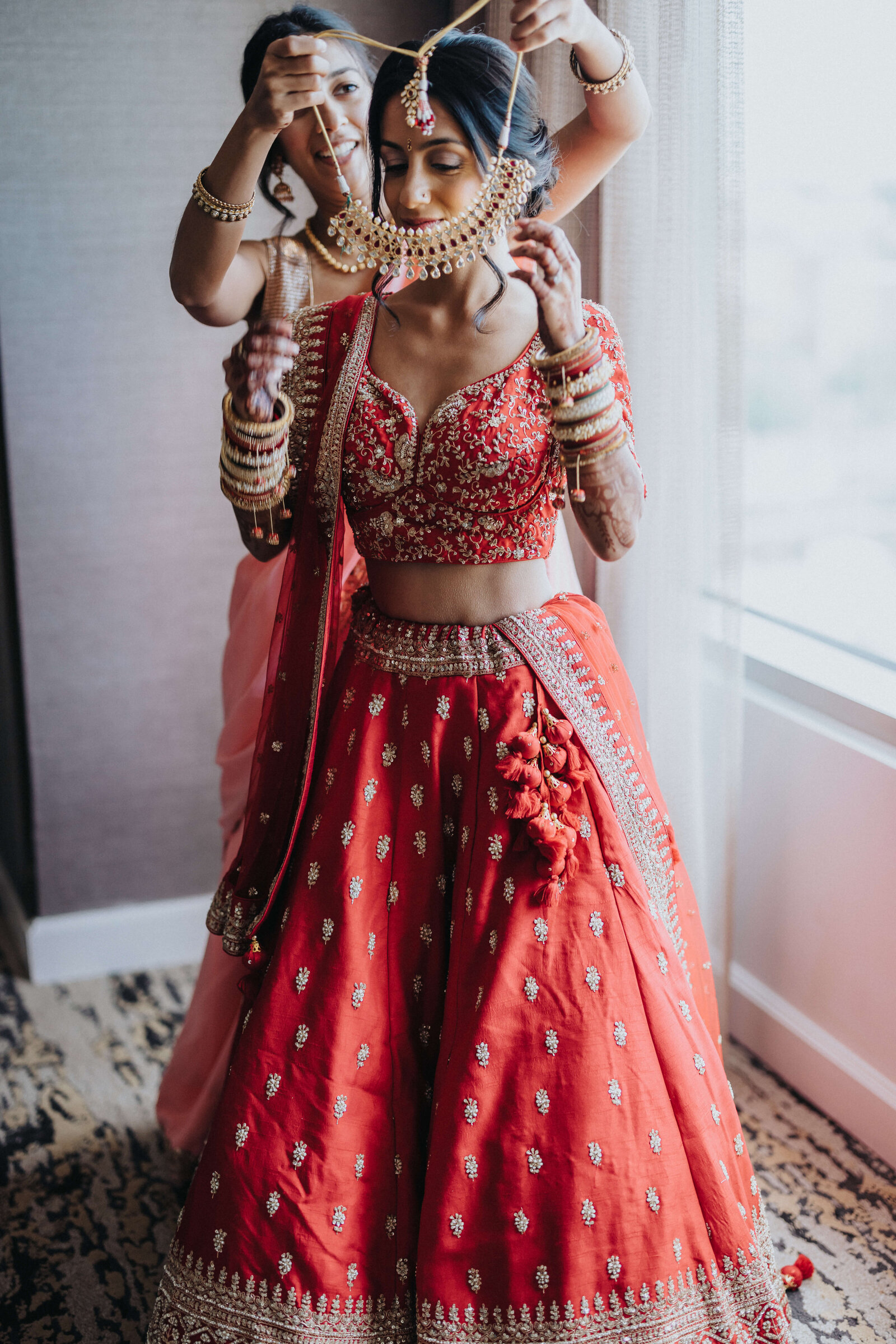 South asian bride in Lehenga with jewlery