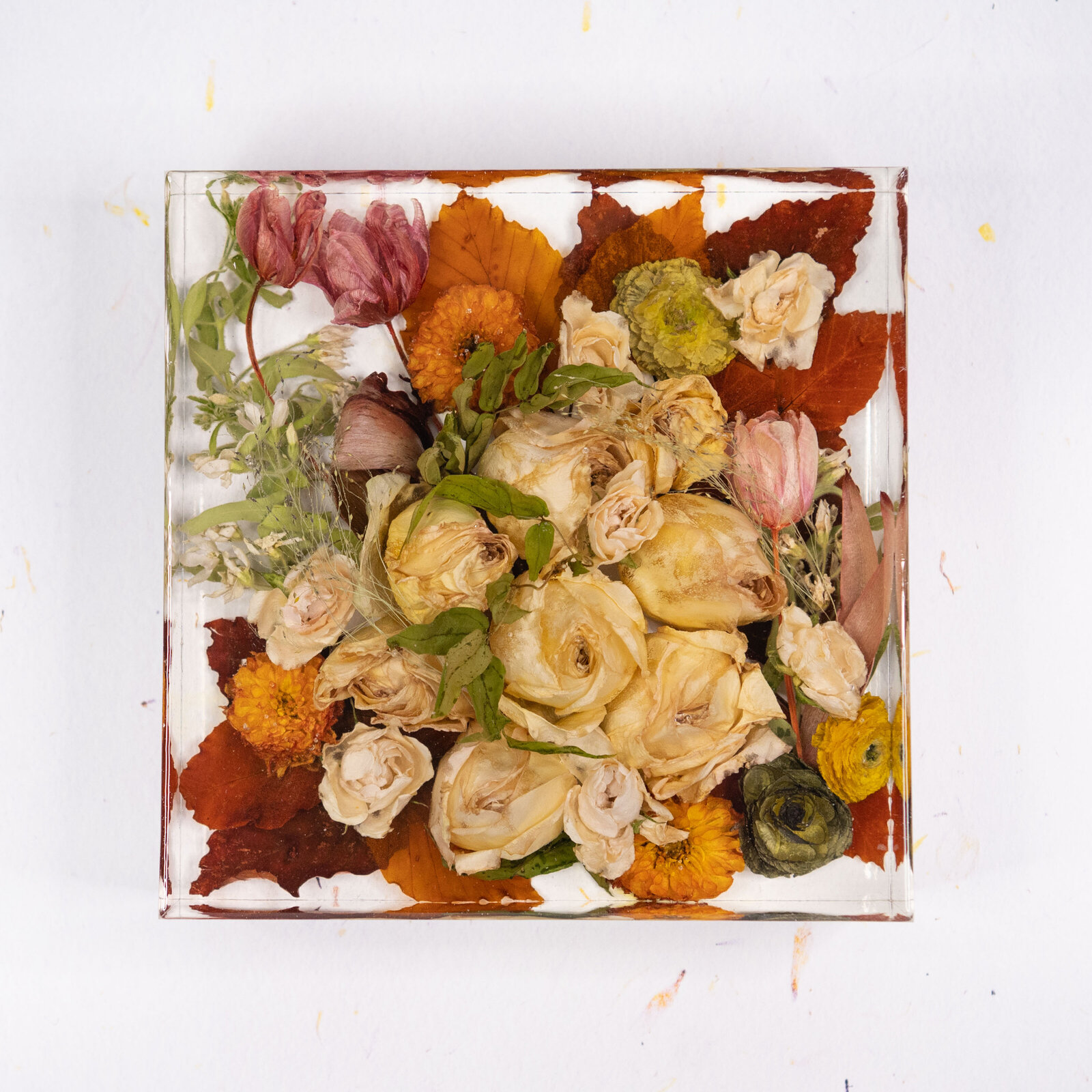 block9 brown white orange yellow pink green purple fall leaves tulip dahlia JessicaG