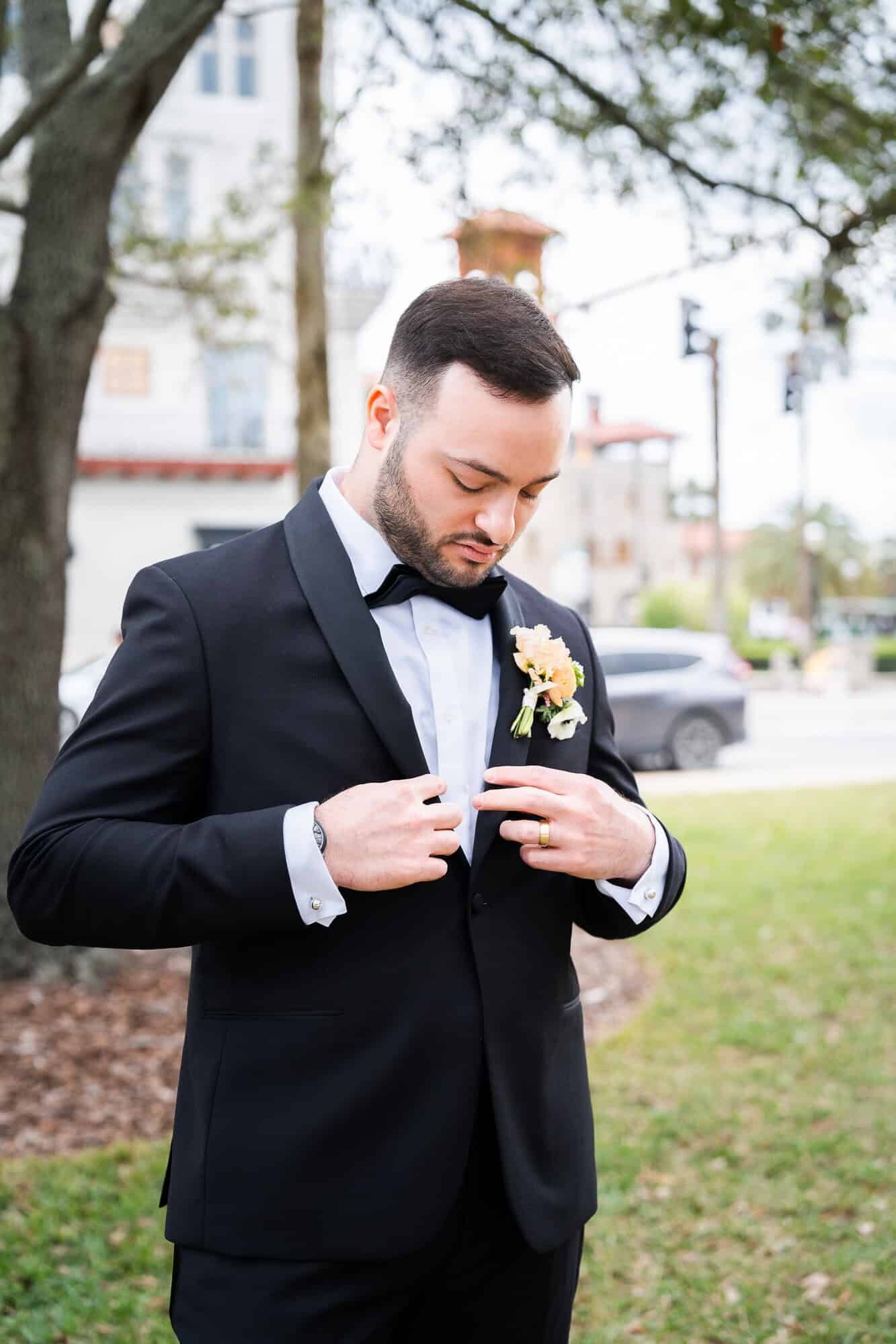 groom portraits at jewish wedding at Casa Monica in St Augustine wedding Venue