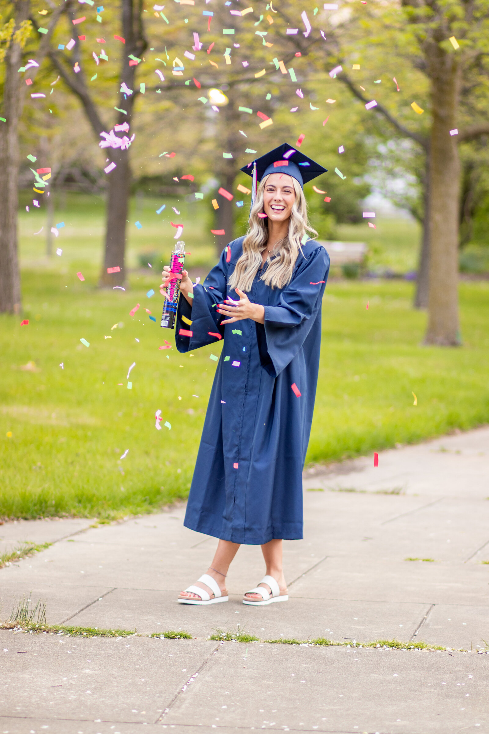 USA High School cap and gown senior photos with confetti