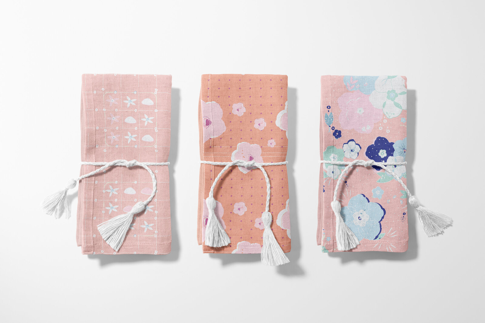 pink and white patterned fabric napkins