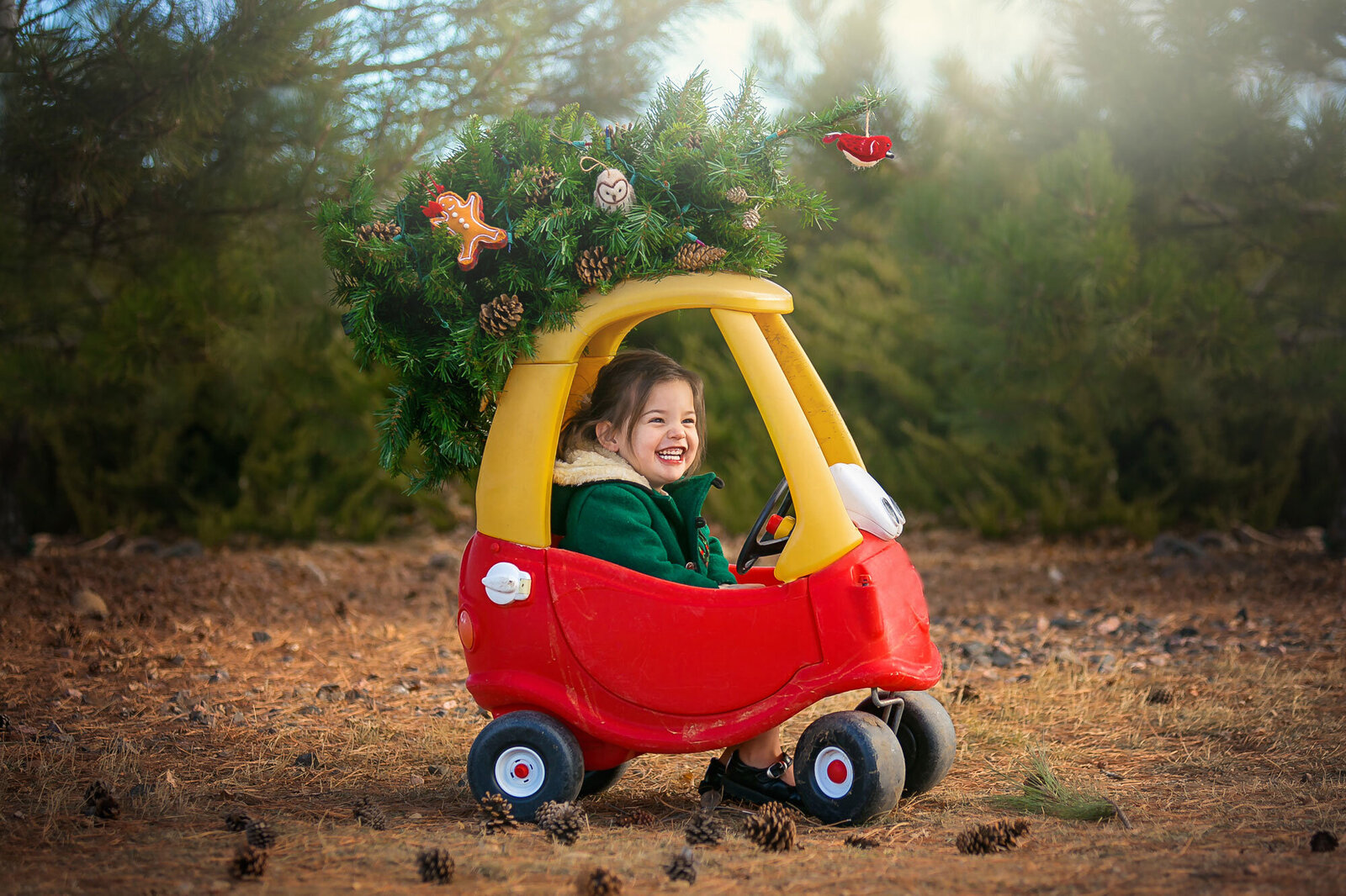 Little-Tikes-Cozy-Coupe-christmas-tree-little-girl-cute-toddler