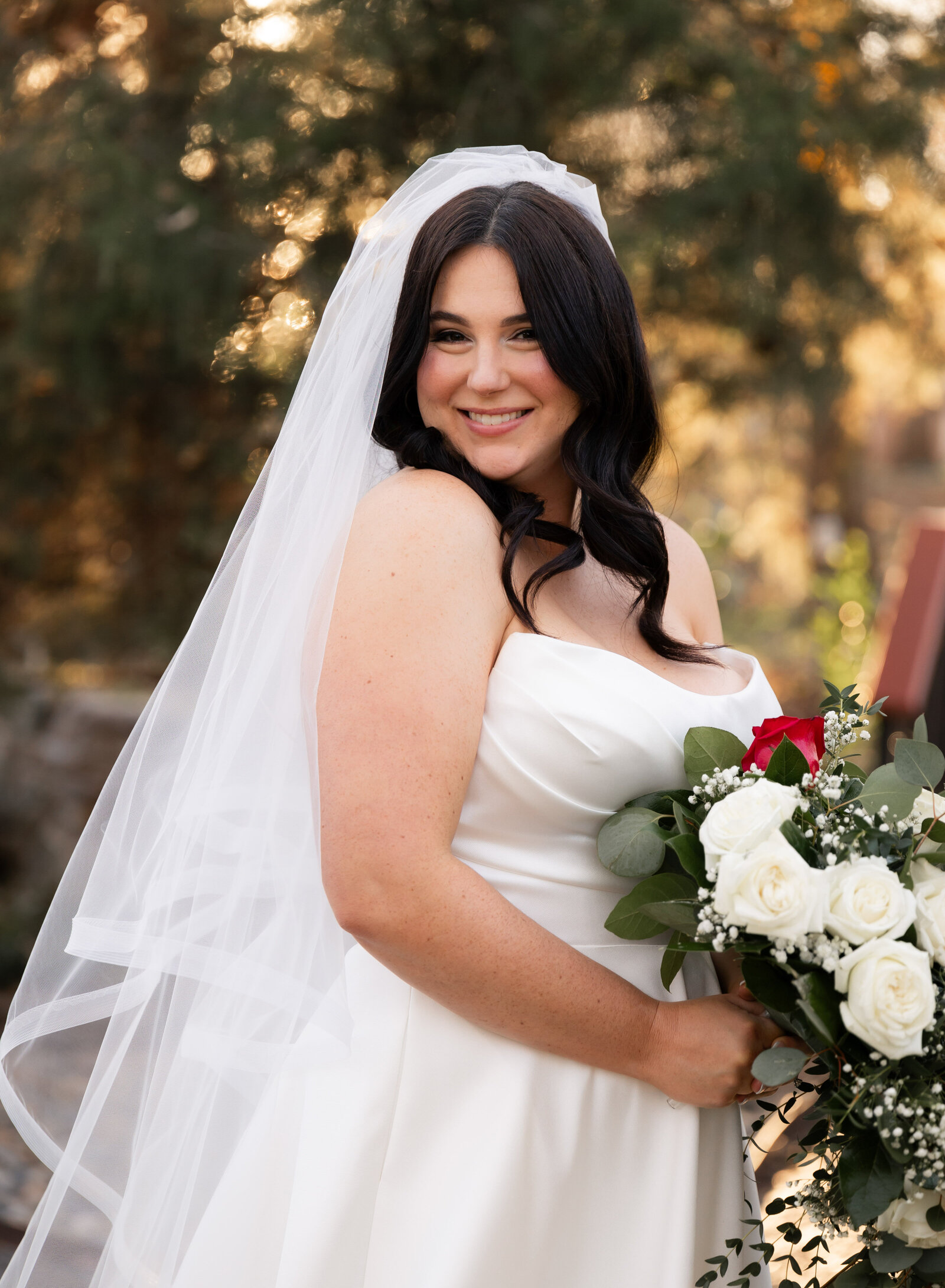 bride laughing at sunset