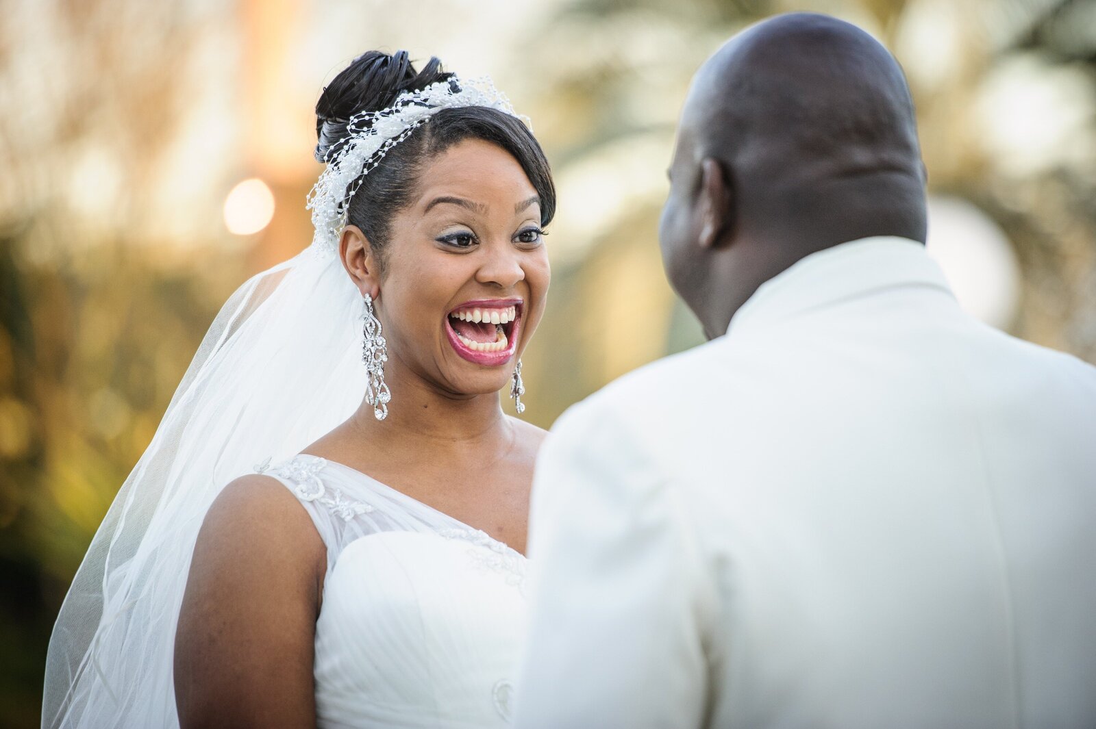 Bride and groom see each other for the first time at Southern Oaks wedding