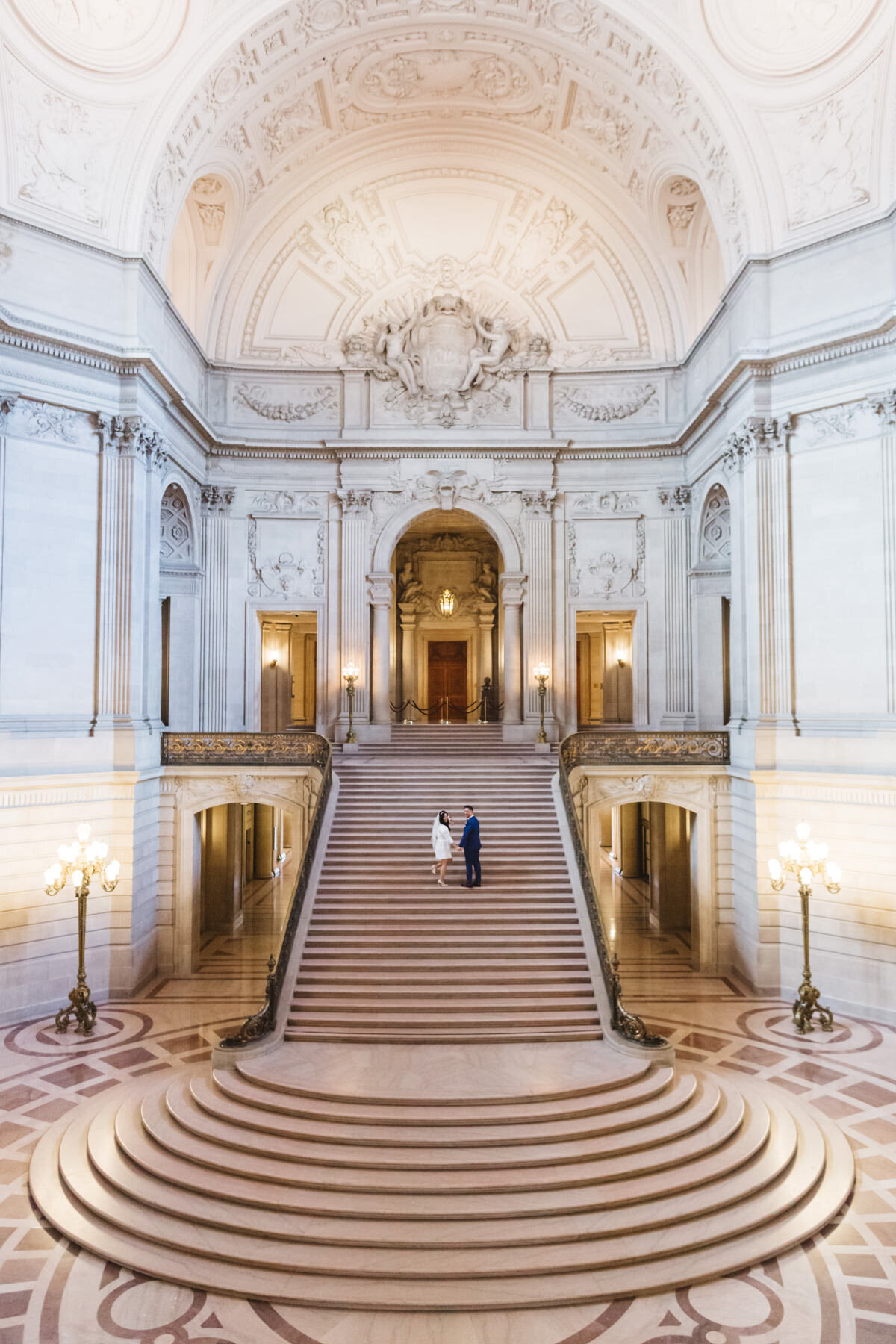 wide shot showing Grand Staircase of San Francisco City Hall