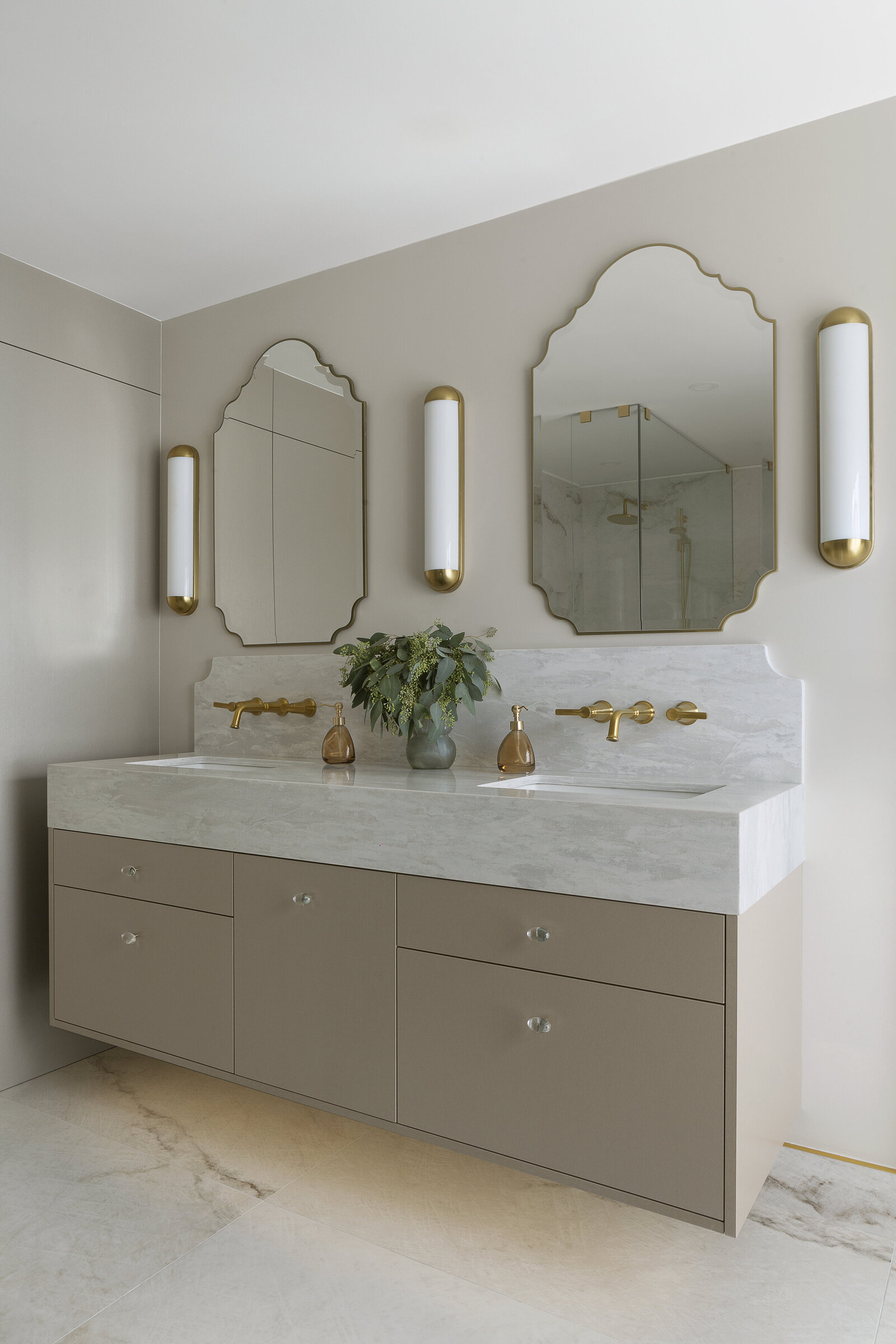 Modern powder room interior design and fixture selection by Studio 180 Design, Toronto, ON, Canada 