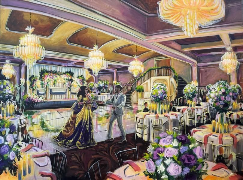 Hannah Paints Events live wedding painting - Raven and Sameer - indian wedding reception at Aria Wedding & Banquet Facility - Prospect, CT