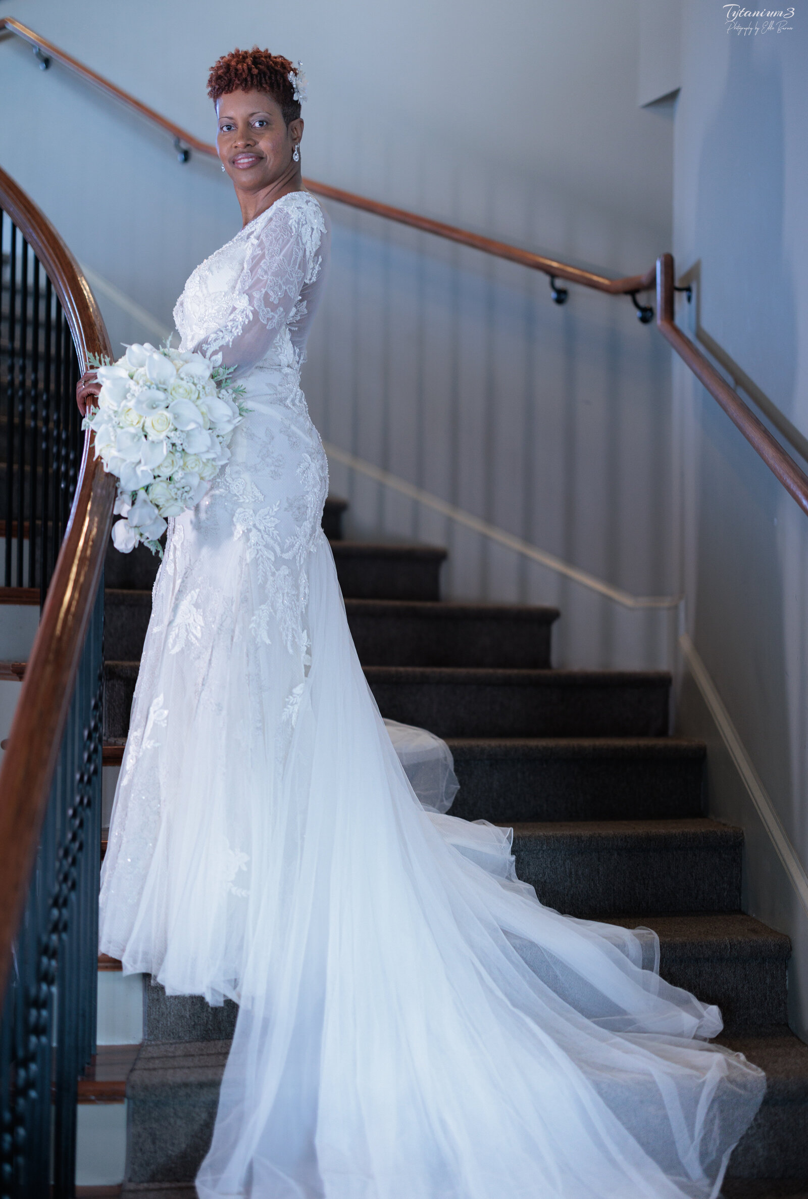 Bride on stairs