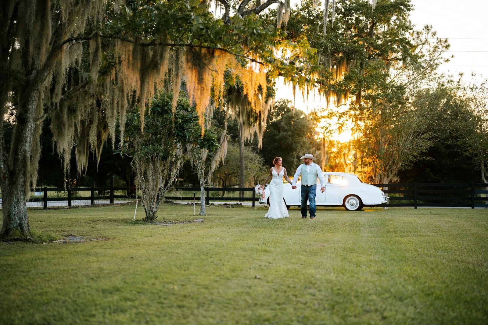 Golden hour wedding portraits at Ever After Farms Wedding venue Vineyard barn
