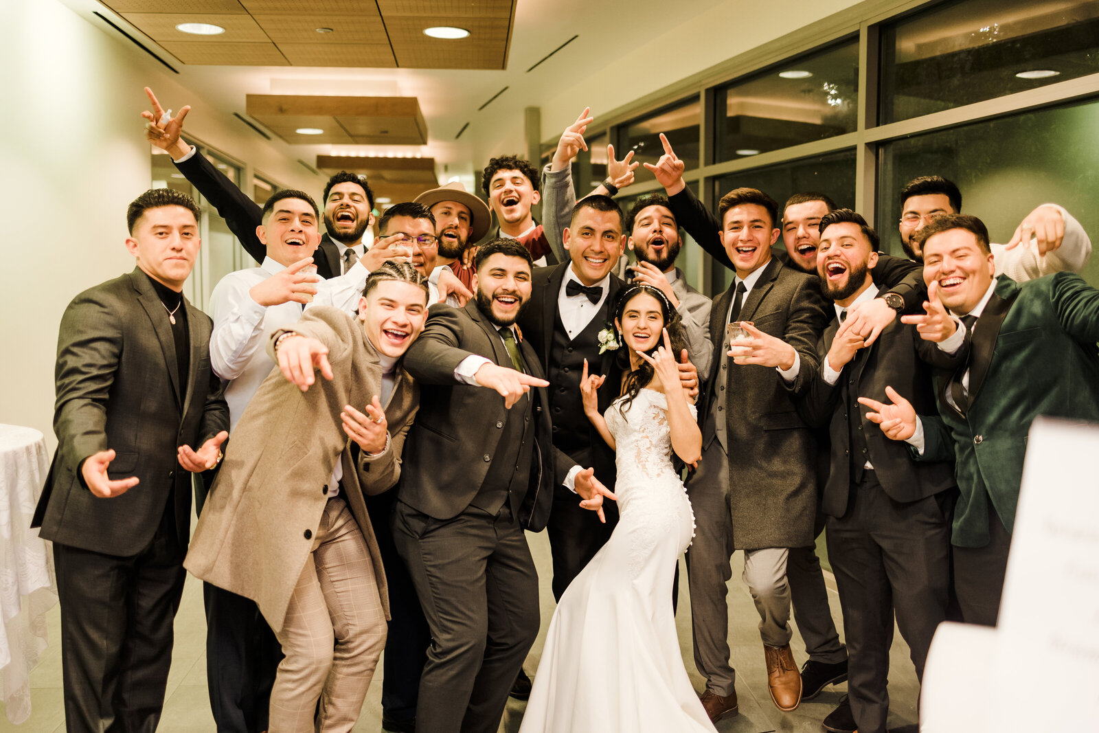 Quick Party portrait at wedding reception with NewlyWeds in Fullerton Community Center