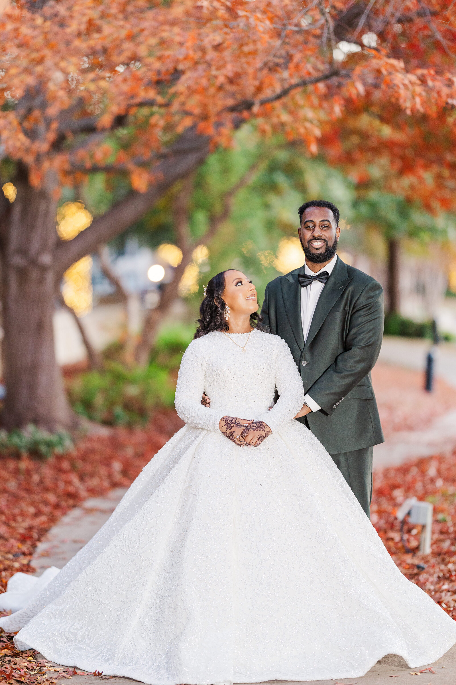 Bride and groom posed couple shots outdoor