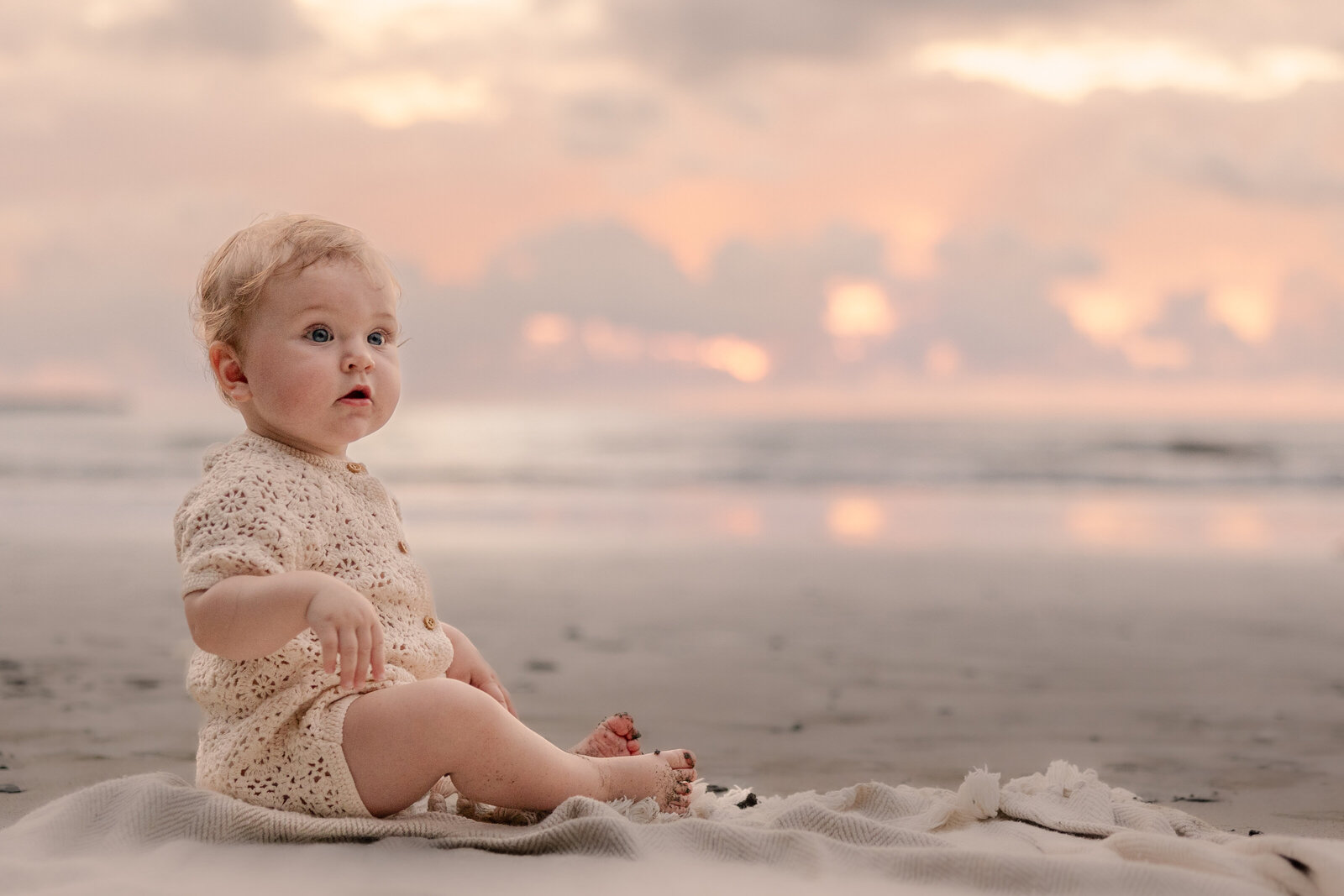 toddler at sunset