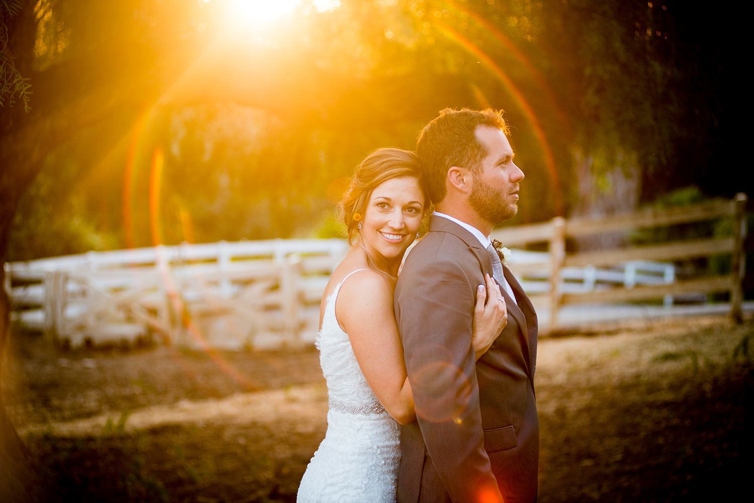 Perfect lens flare with a beautiful couple