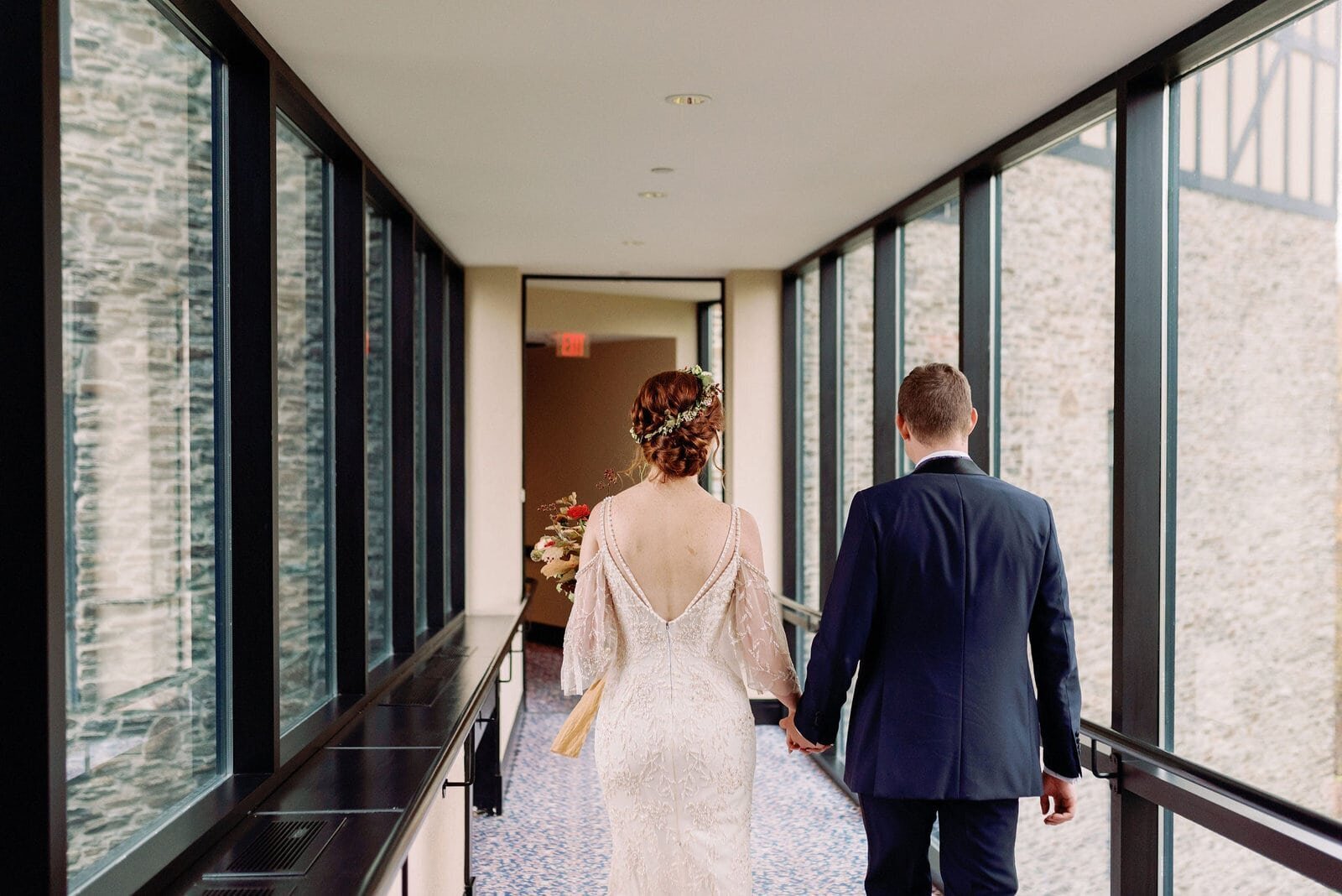 bride and groom walk around venue Old Mill Wedding Toronto Wedding Venue Jacqueline James Photography