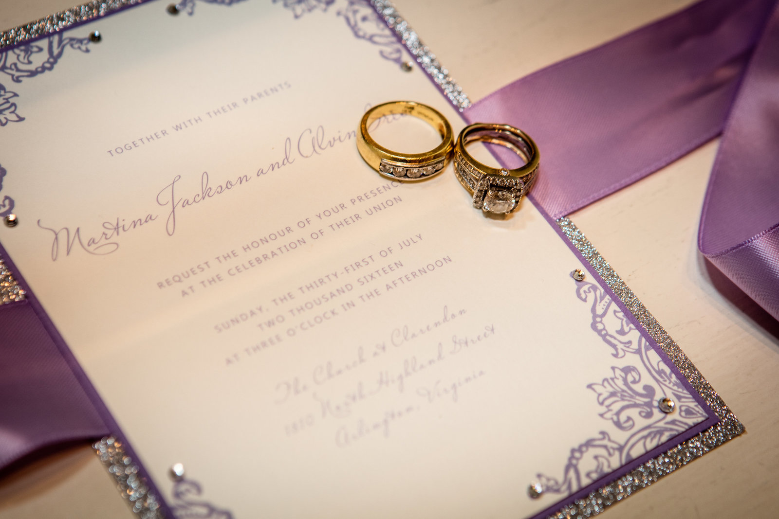 bling and sparkle wedding invitation with sash