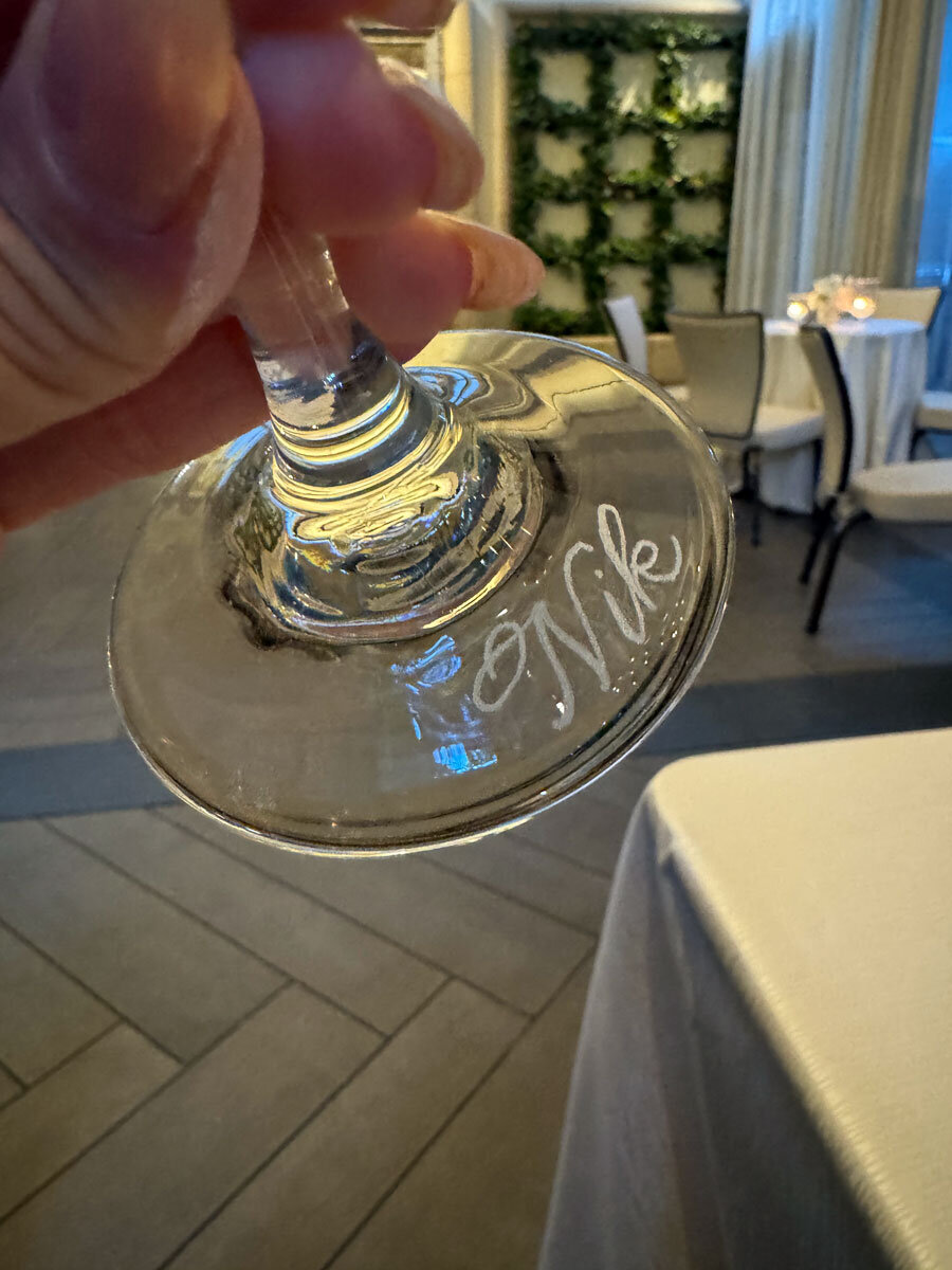 Hand Engraved Coup Glass for Nik Wedding Favor LA