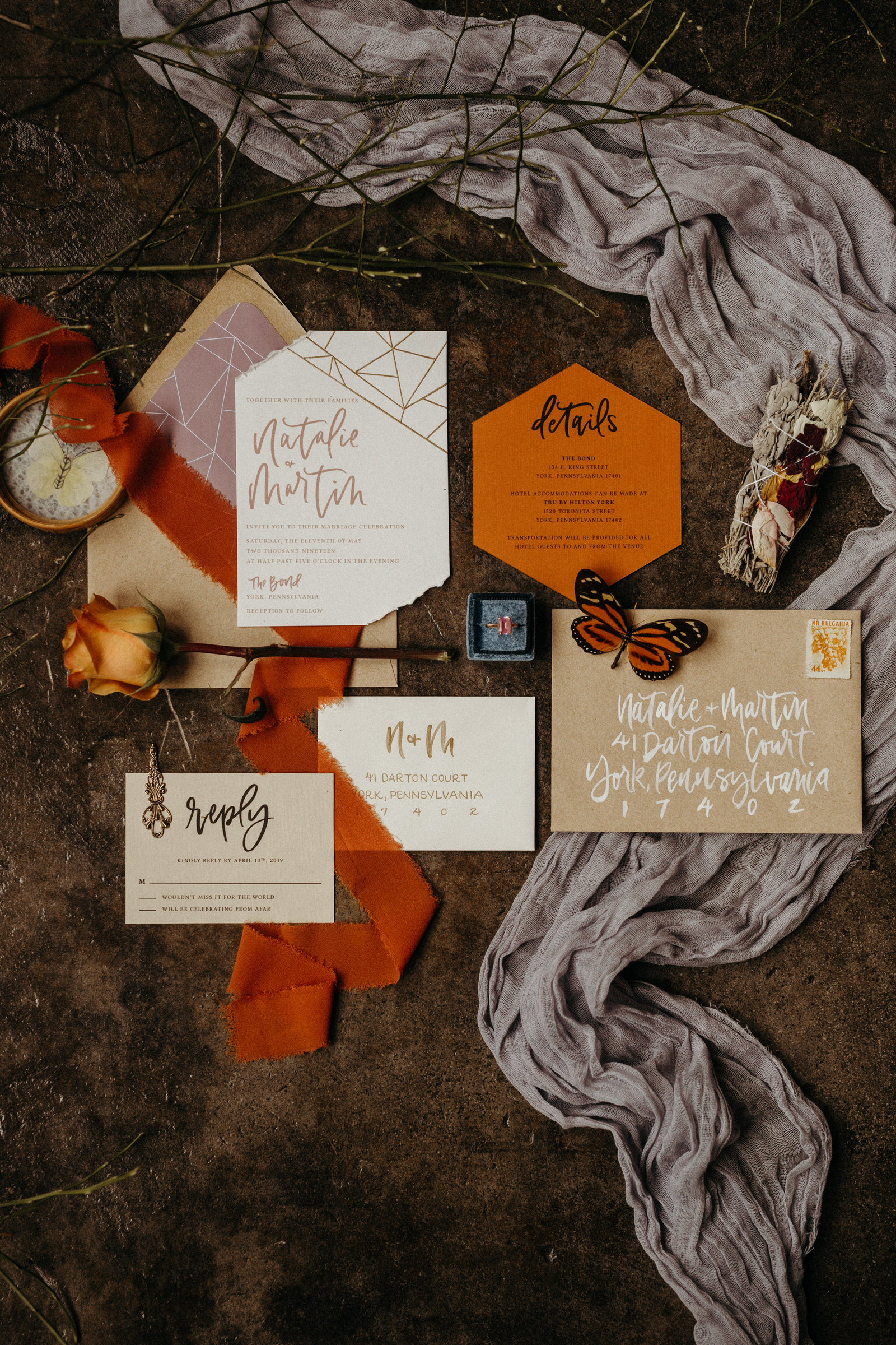 Industrial Butterfly Wedding Invitation Suite Ideas