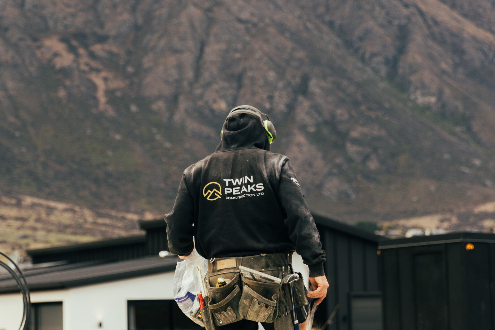 The Twin Peaks Construction builders hard at work on a house build site in Hanleys Farm Queenstown.