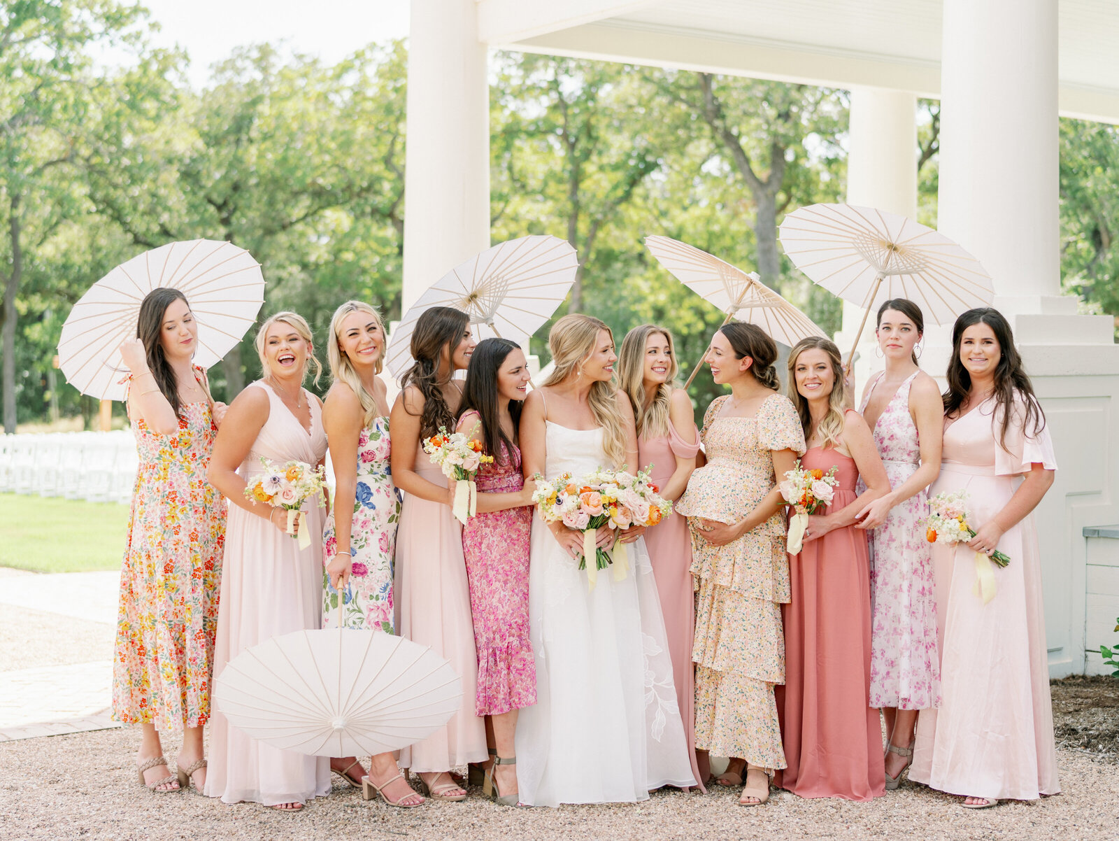 Pink Bridesmaids dresses and Florals made by Everwild Florals in New Braunfels, Texas