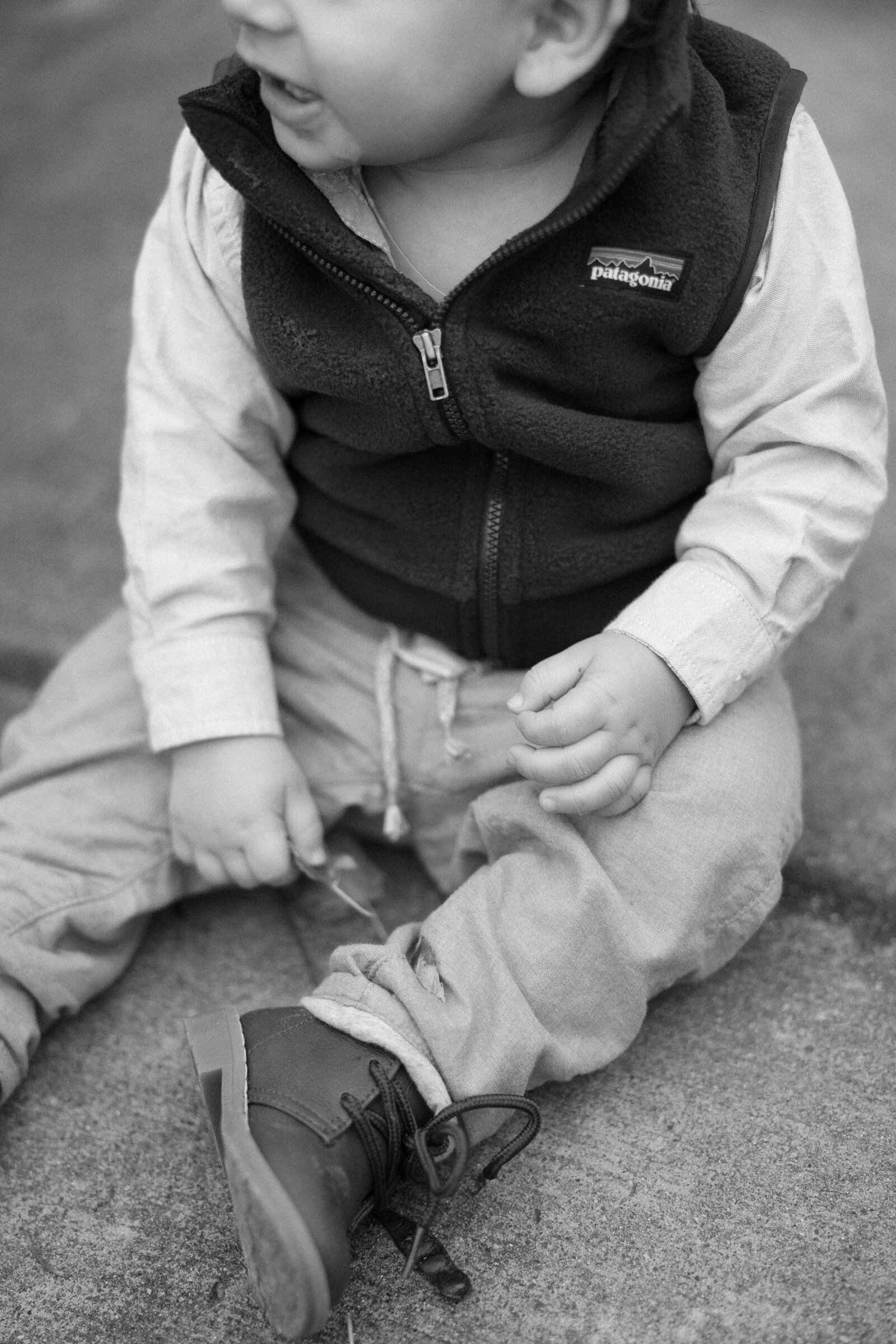 black and white image of toddler's outfit