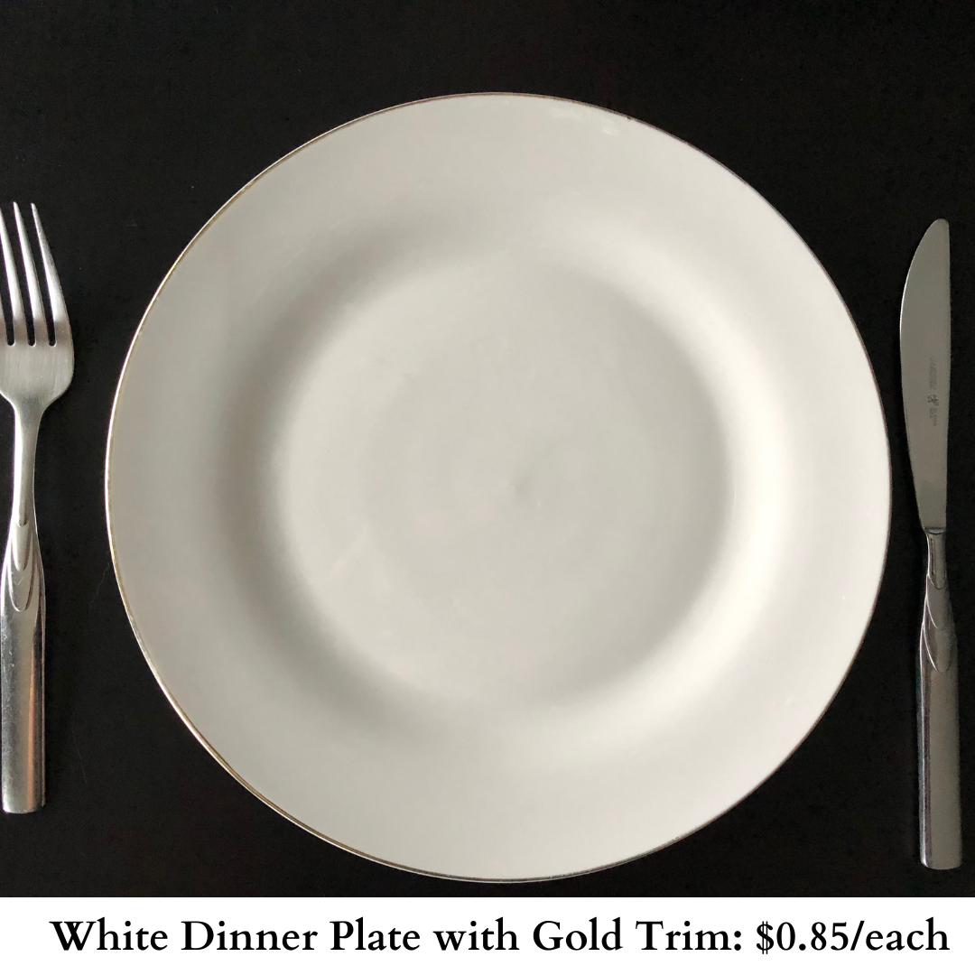 White Dinner Plate with Gold Trim-408