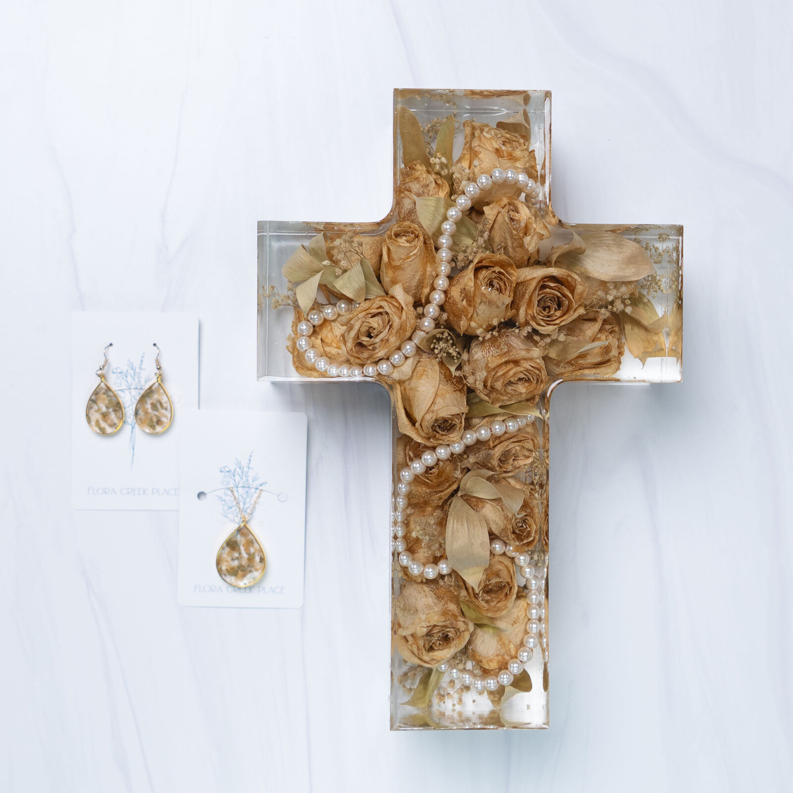 cross12 earrings necklace white dried pearls charm RachelC