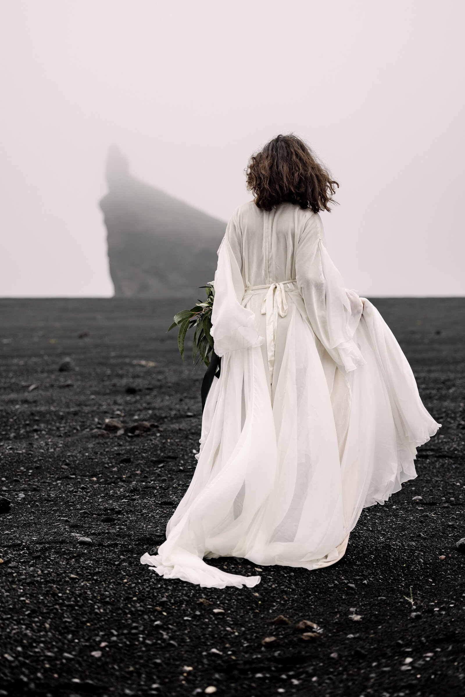 silk ivory wedding dress with long billow sleeves