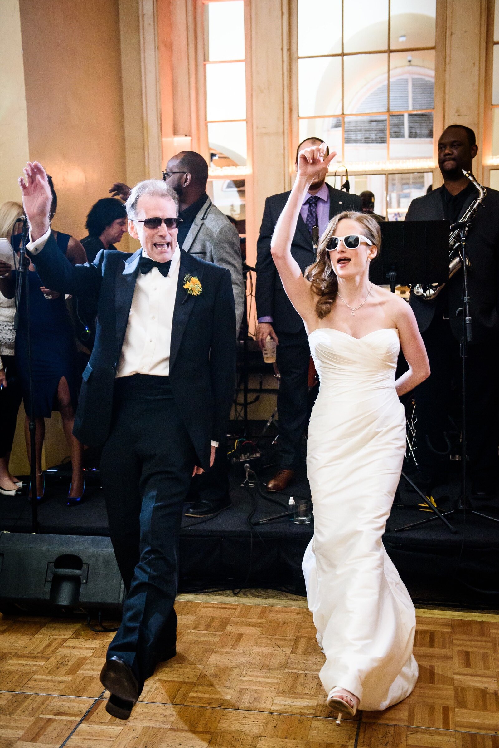 Bride and father have a fun dance at Latrobe's on Royal wedding
