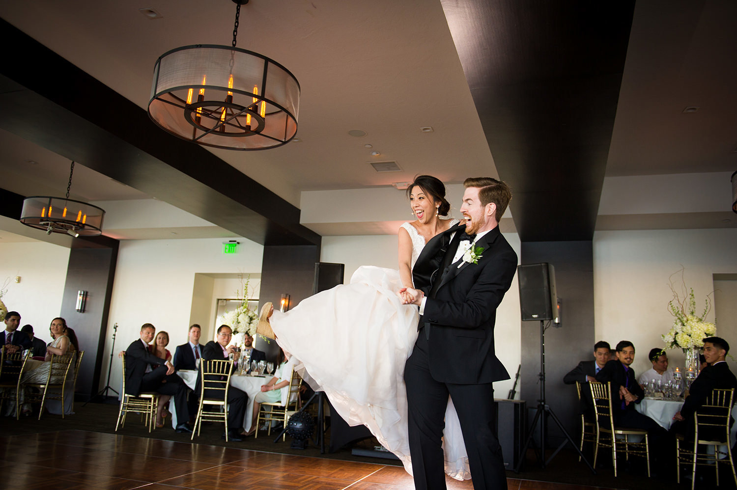 silly dancing bride and groom