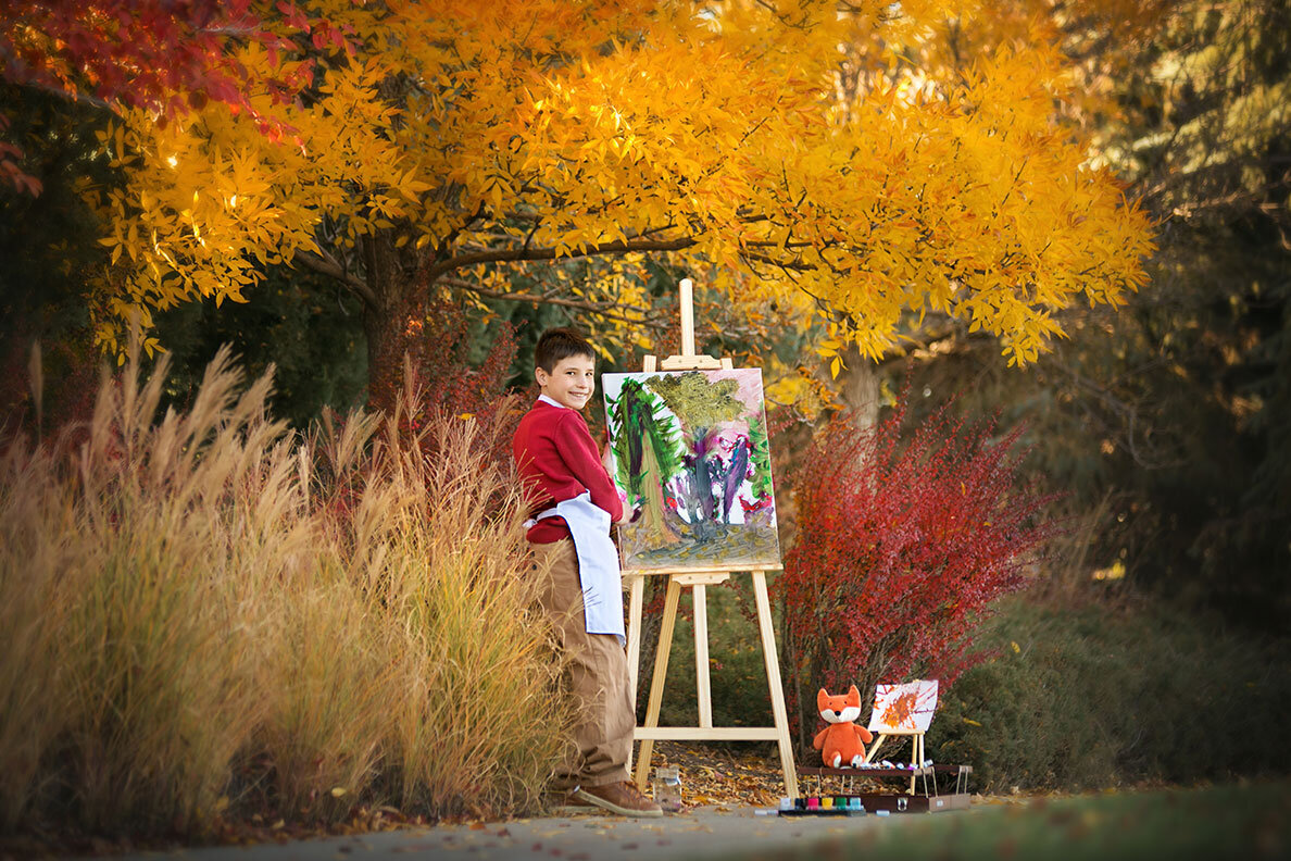 child-painter-artist-painter-colorful-easel-plein-air-monet-heirtage-todd-creek-autumn-fall-whimisical-children-child-boy-colorado