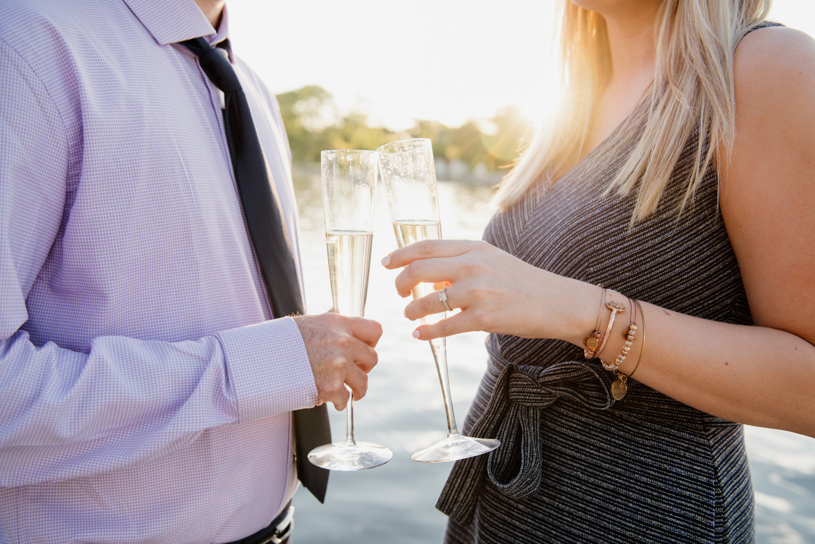 Champagne toast at sunset