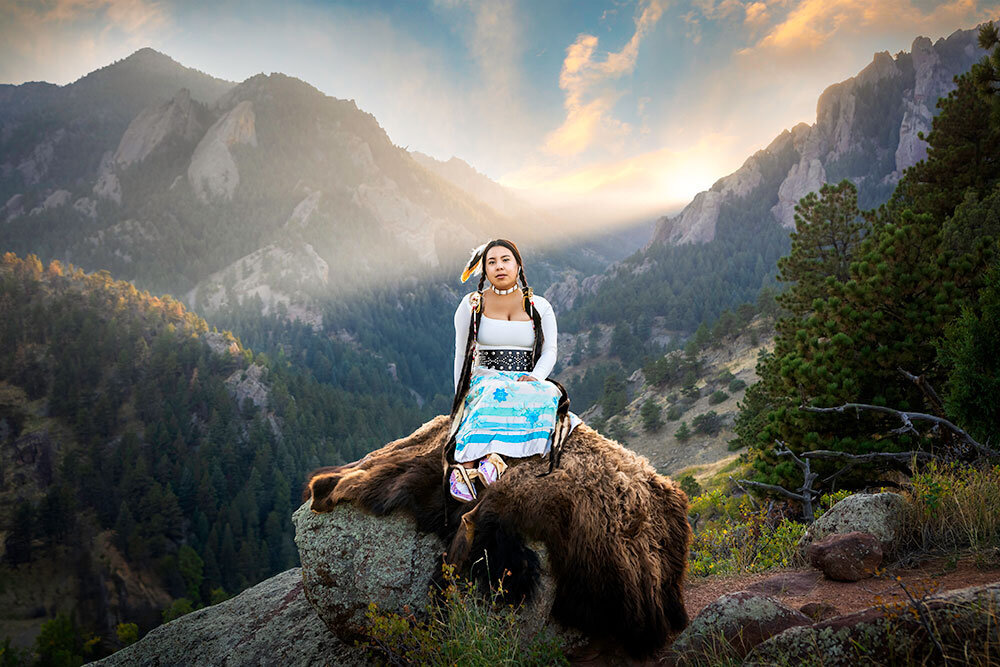 senior-high-school-native-american-sitting-mountain-painting-photograph-lakota-sioux-tribe-authentic-traditional-attire-cultural-portrait