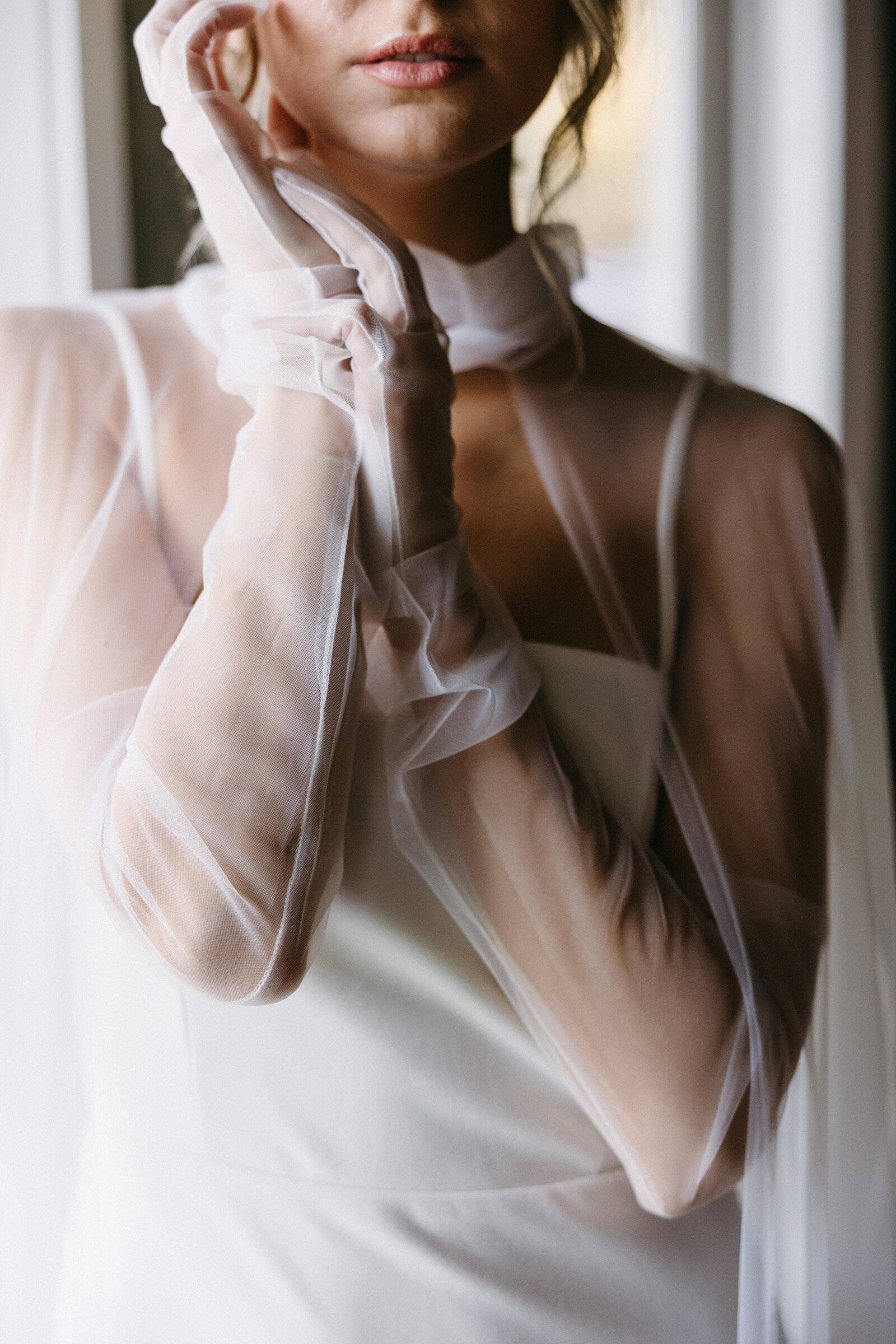 bridal photos with bride wearing gloves