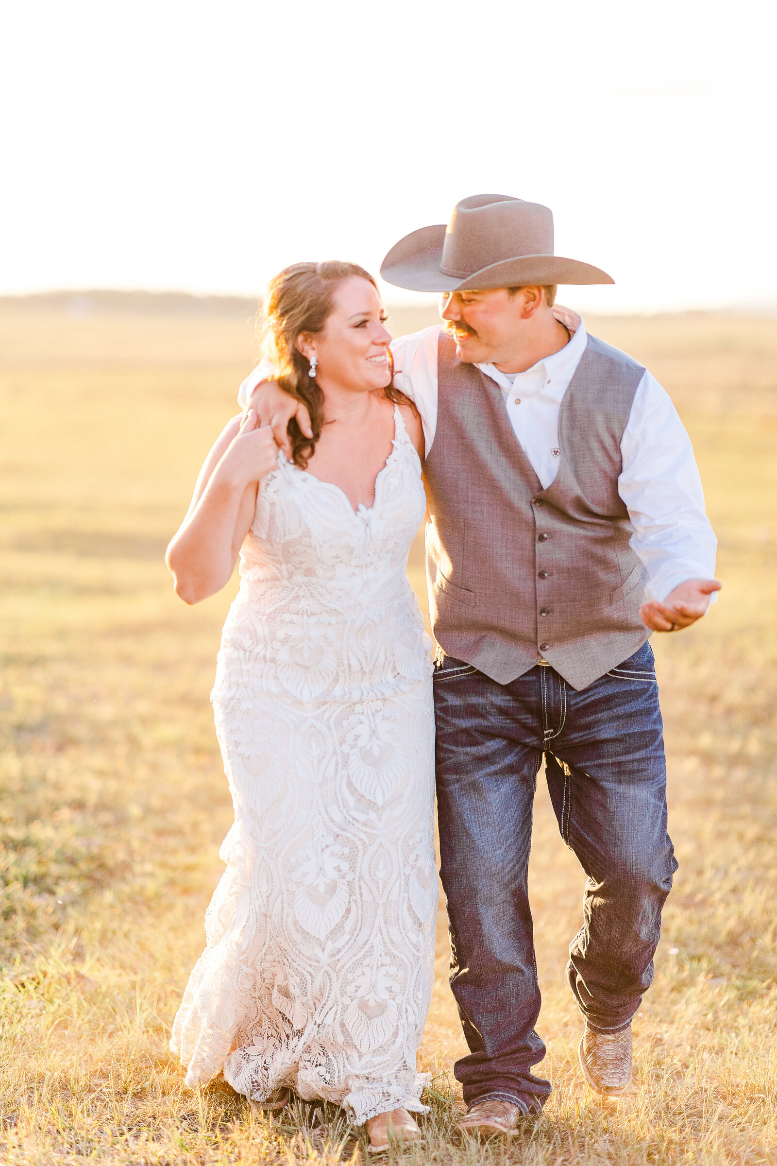 funny walking bride and groom