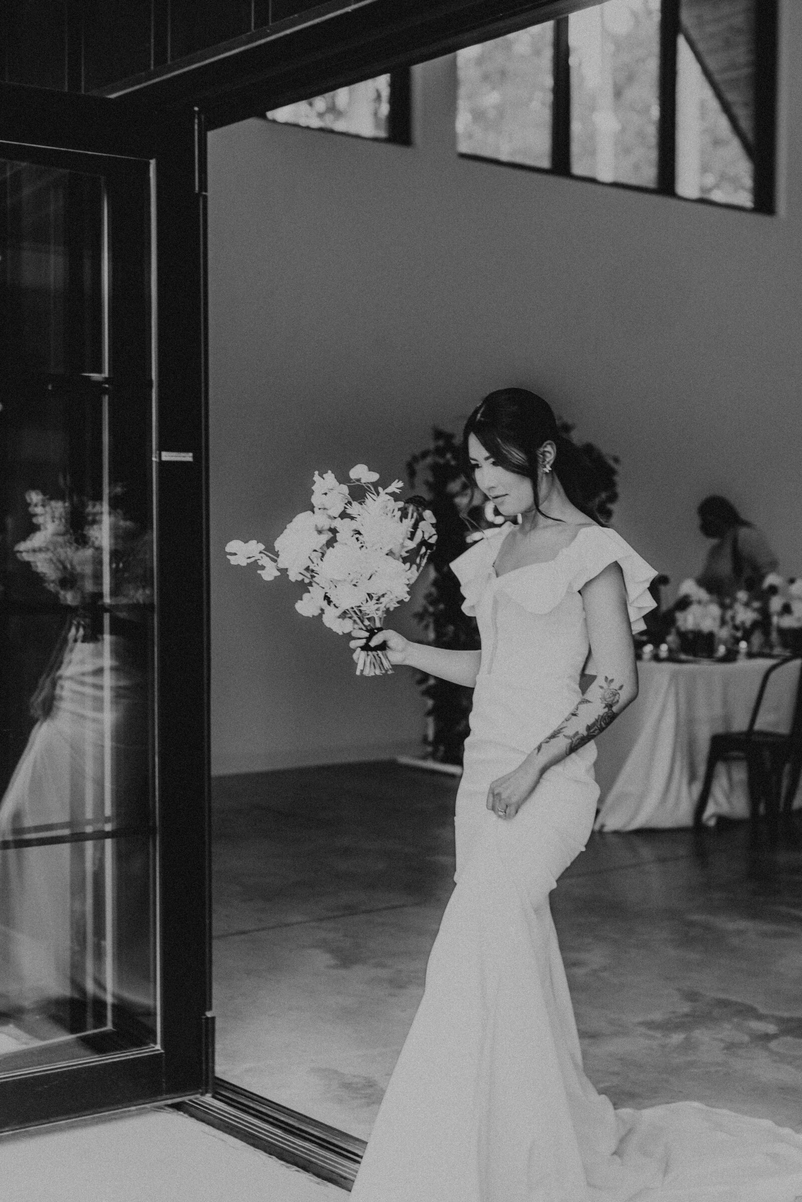 Black and white timeless, documentary bridal portrait