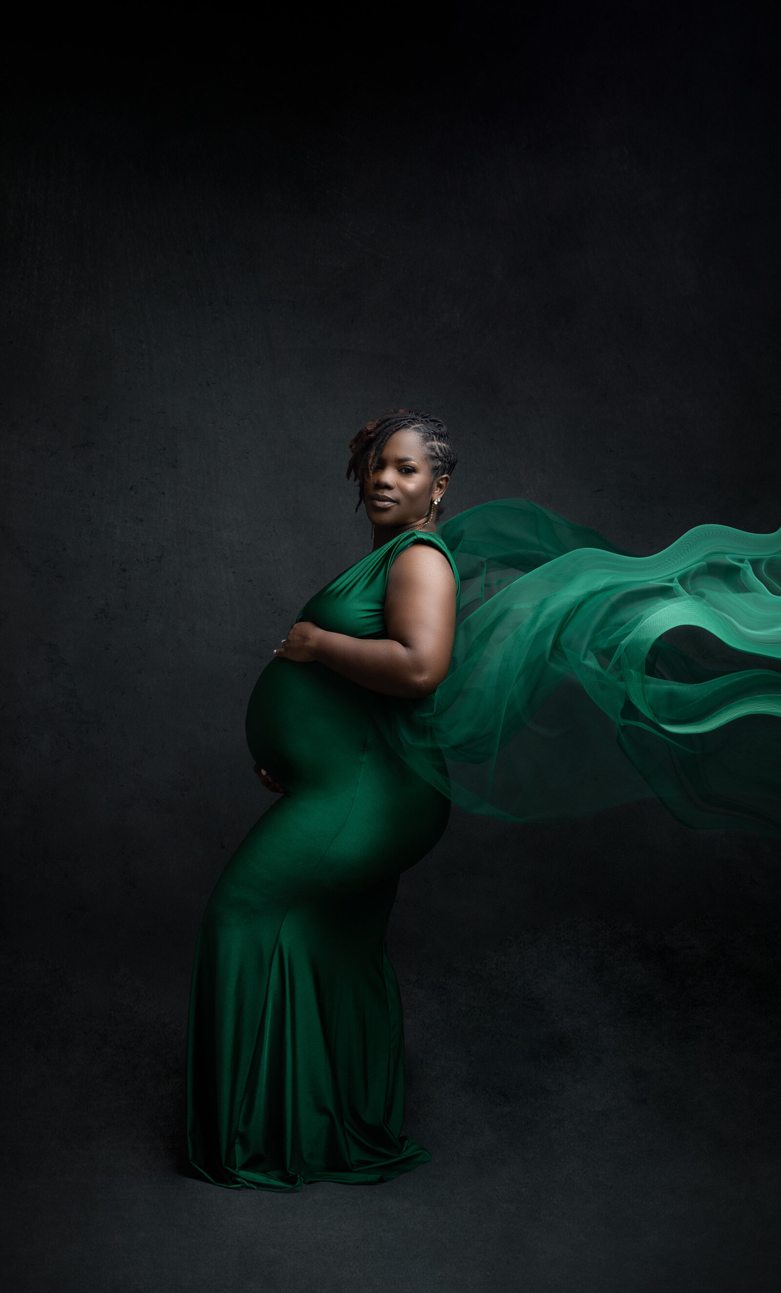 studio maternity silky emerald gown tulle train-1