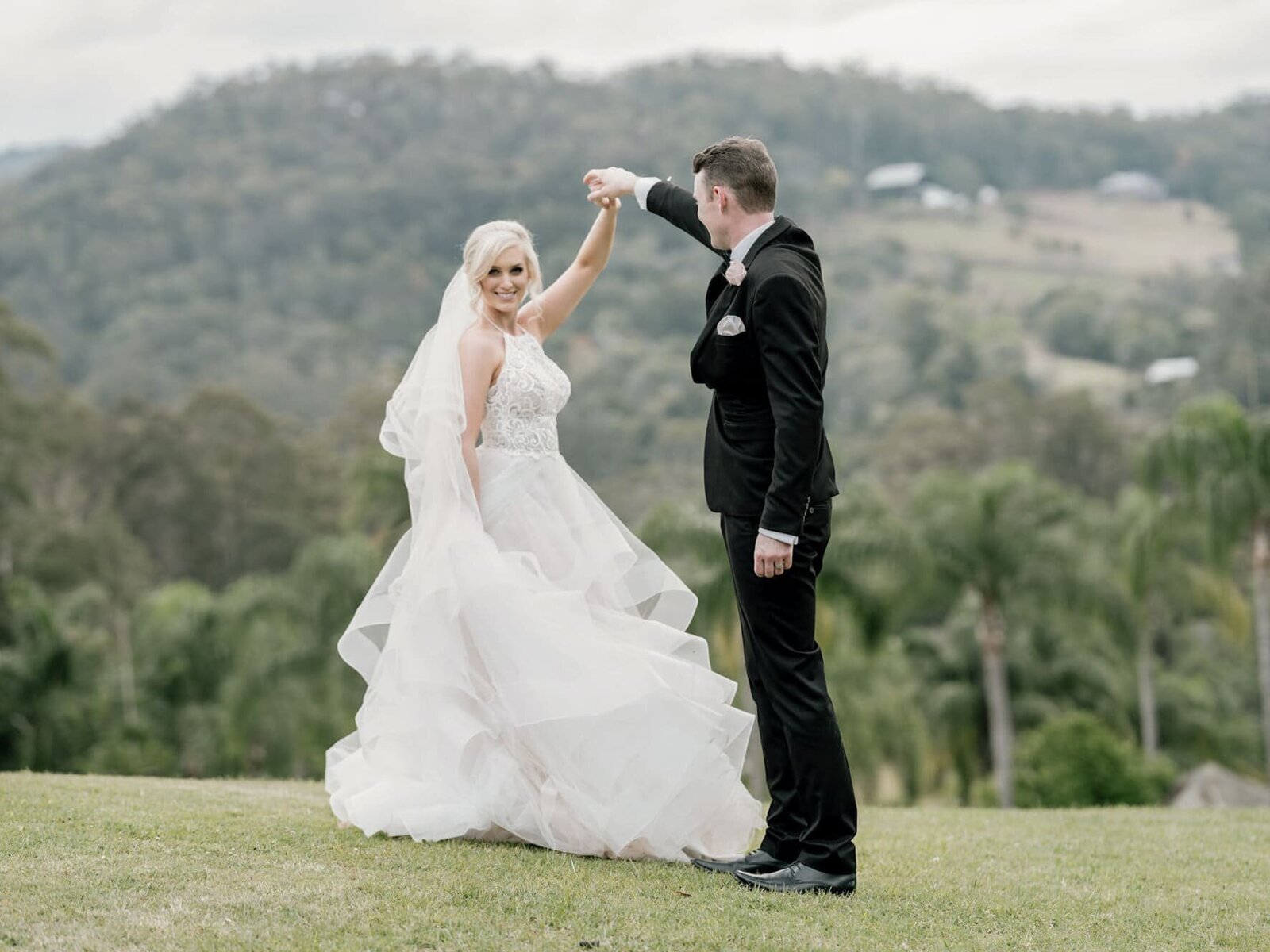 Bride and groom on their wedding day at Austinvilla Estate