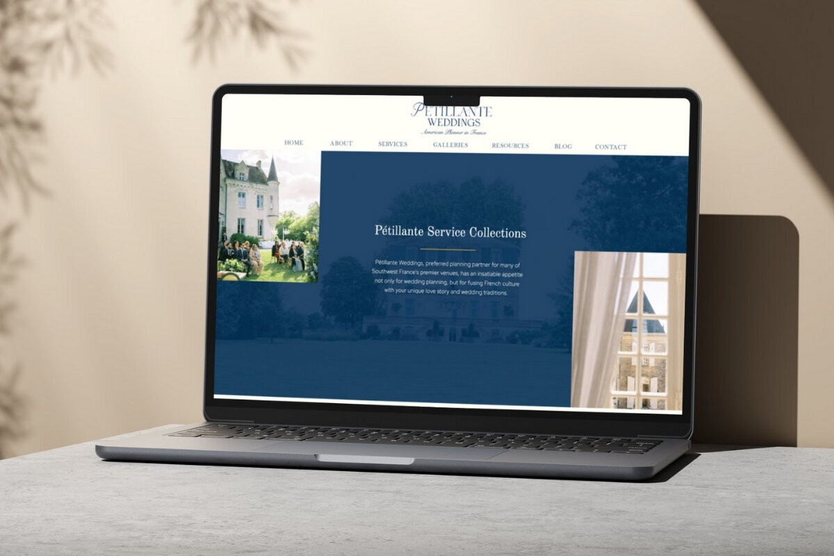 Petillante weddings website mockup