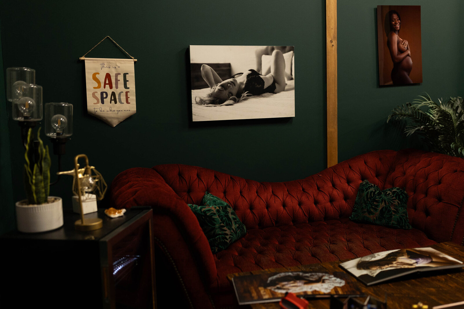 red couch on stories untold studio