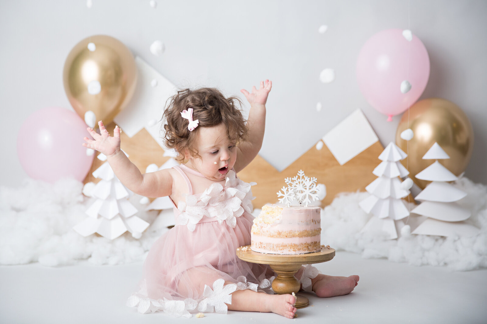 baby cake smash winter pink and gold