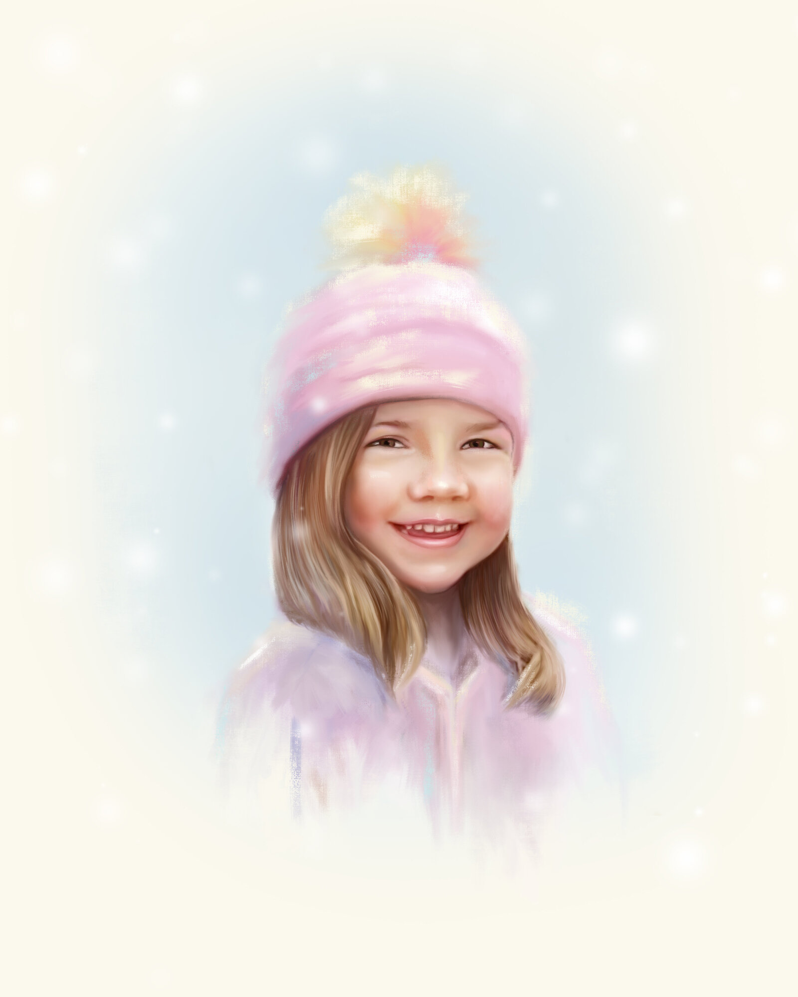 girl in pink hat, winter wonderland, snowy
