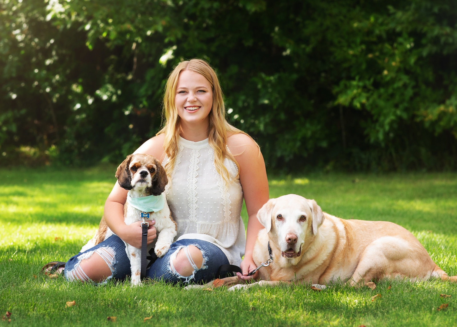 senior girl and her dogs
