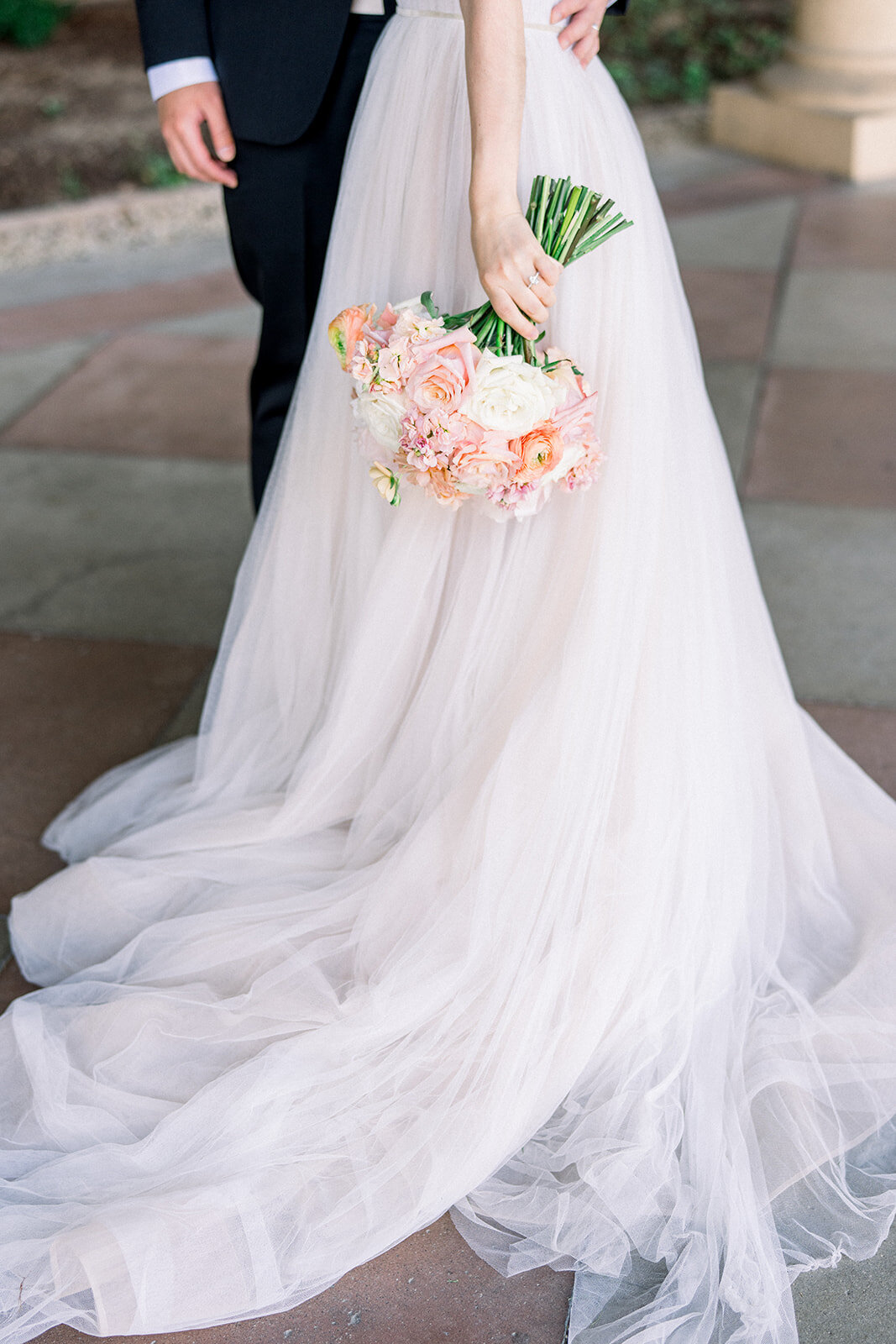 The bride showcases her stunning train as she stands elegantly at the Filoli Estate, Woodside, California.