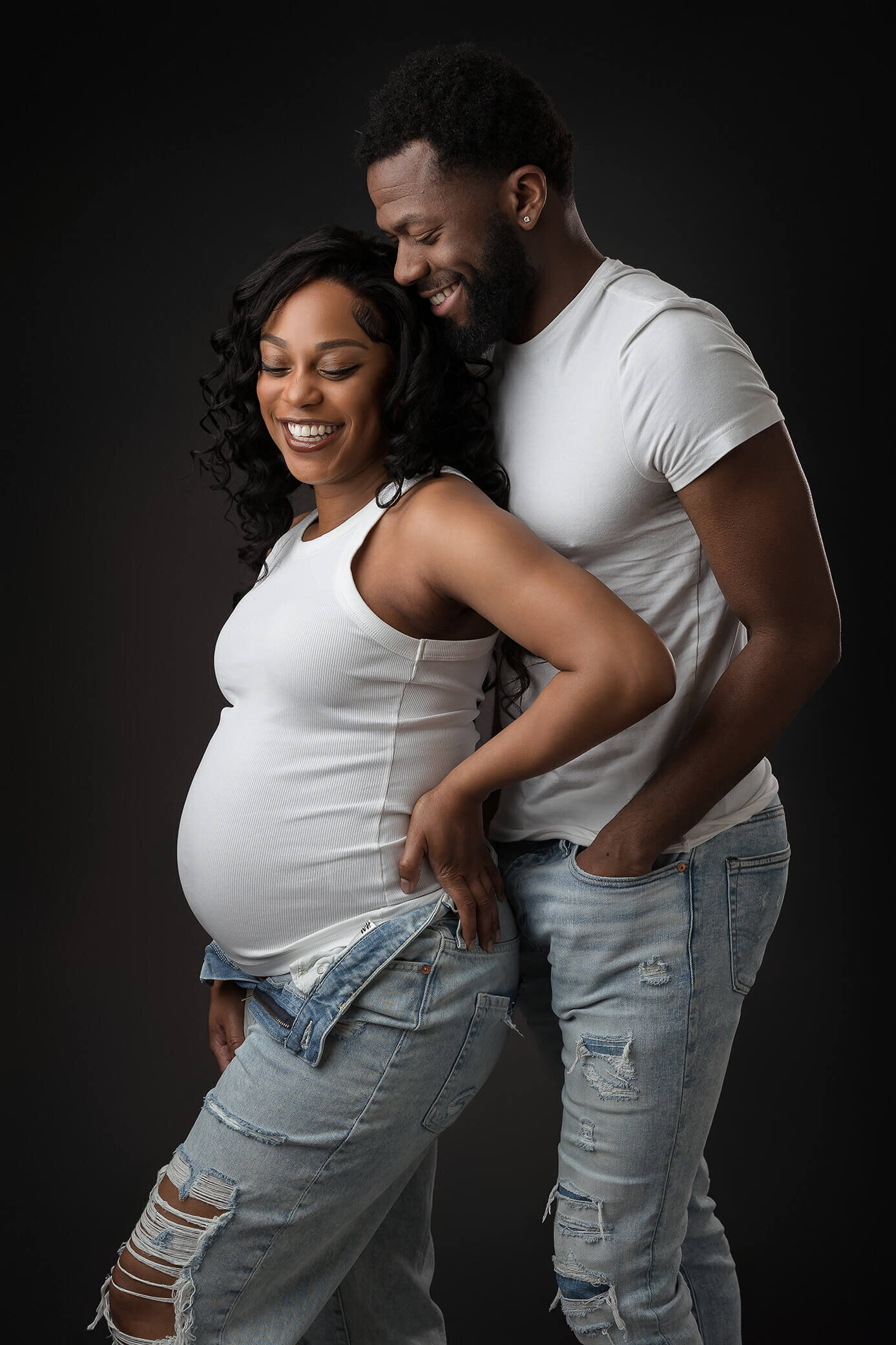 casual couple maternity in  Atlanta studio