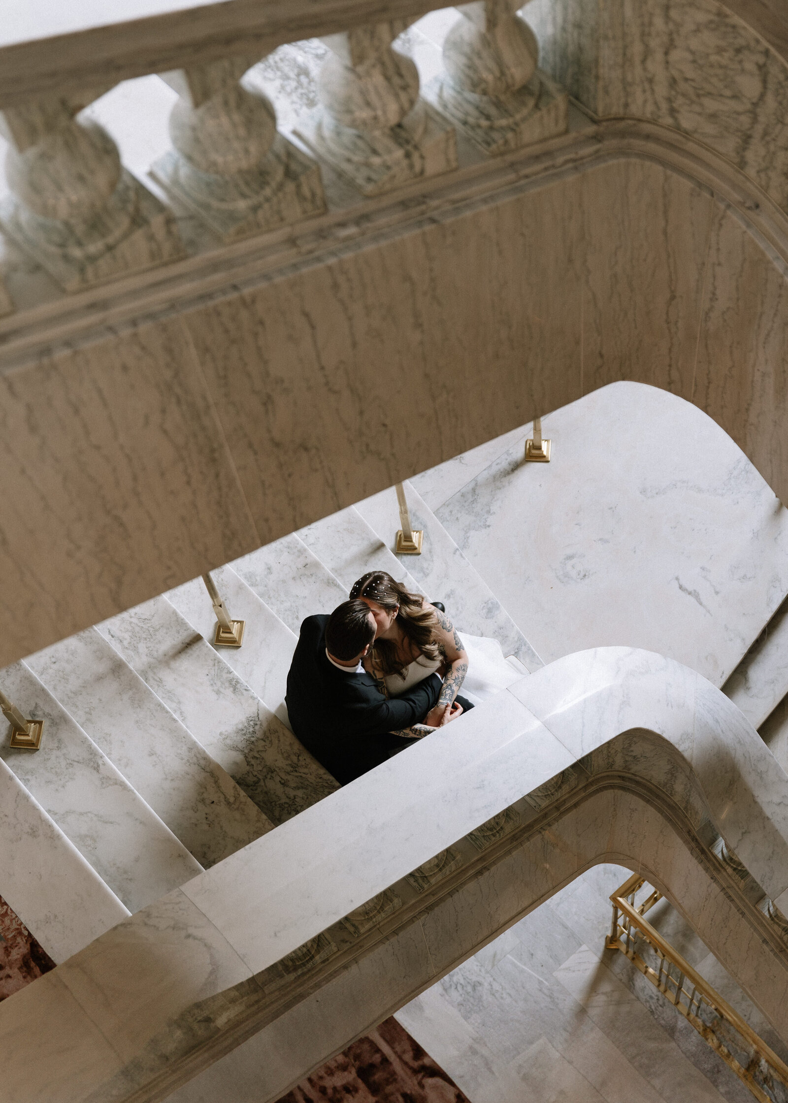 Stylized editorial bridal photos in iconic Idaho Capitol building
